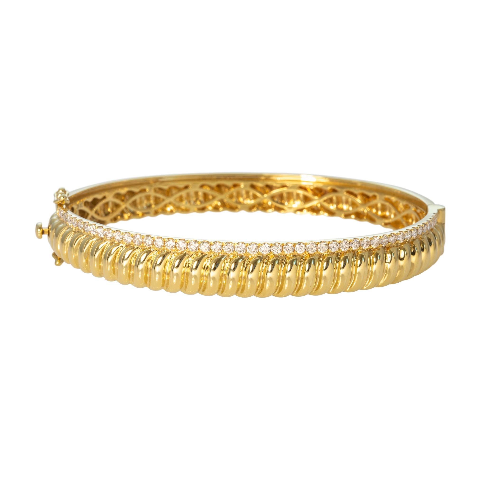Diamond Pavé 14K Yellow Gold Cable Twist Bangle