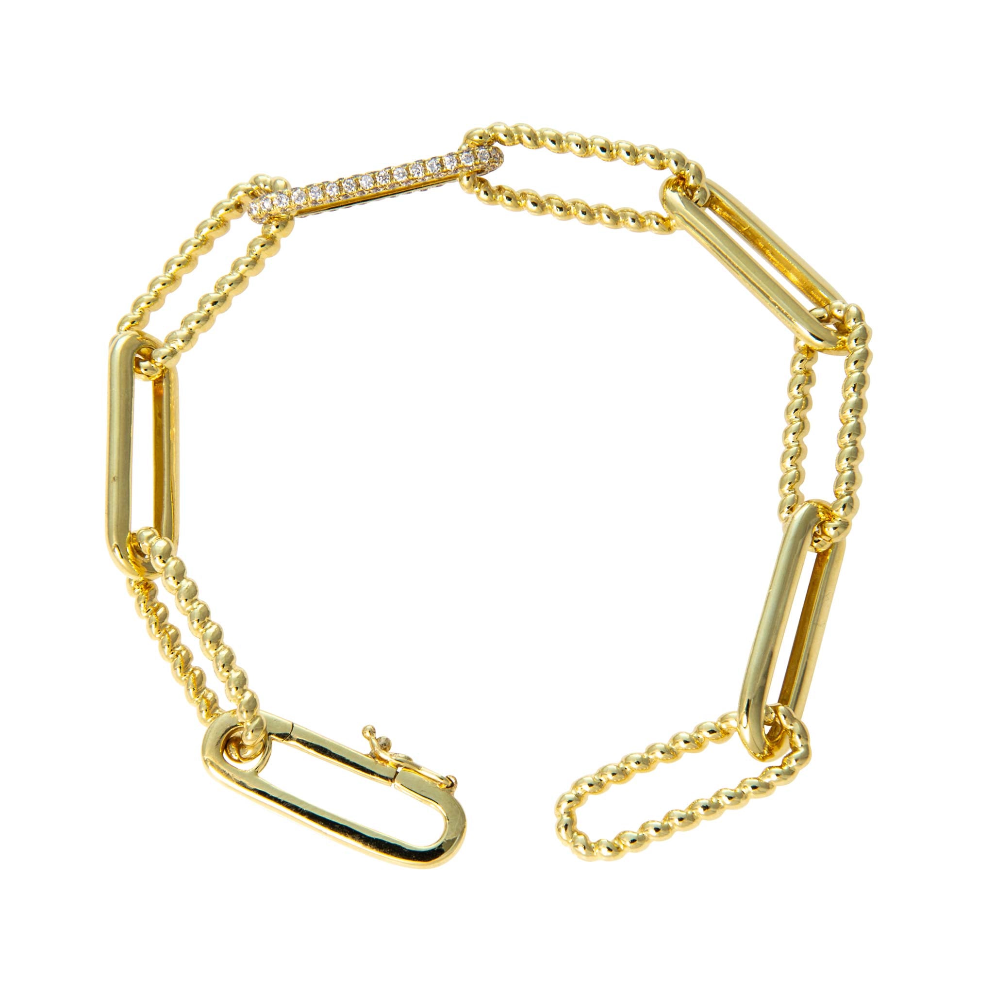 Diamond Pavé Accent 14K Yellow Gold Mixed Oblong Link Bracelet