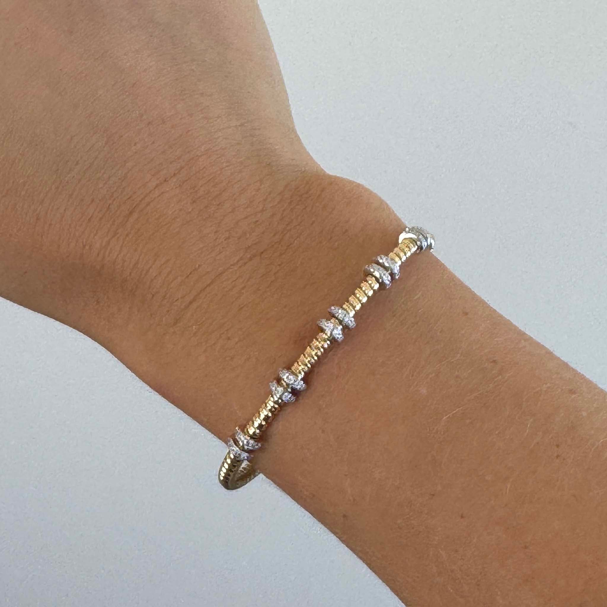 Diamond Pavé 5-Station 18K Gold Flexible Cuff Bangle