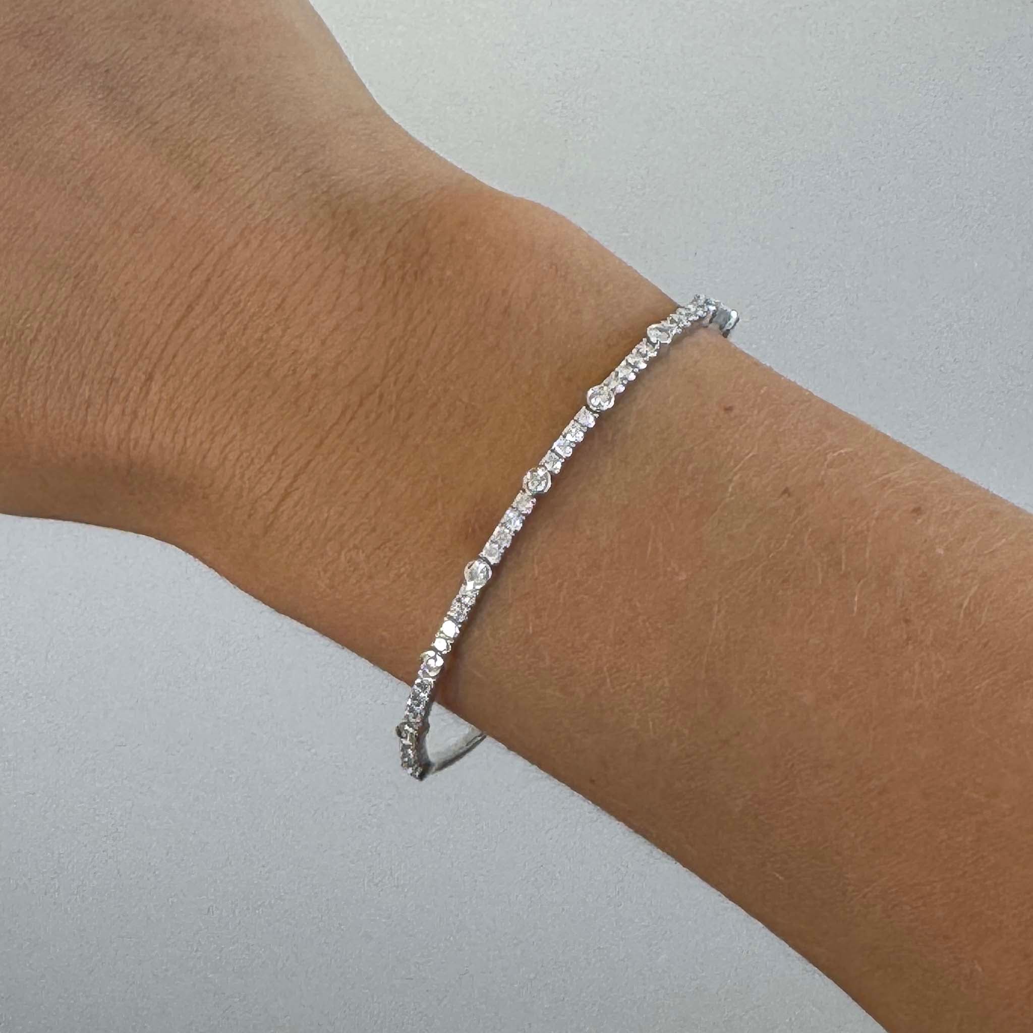 Diamond Bezel Station 14K White Gold Flexible Bangle