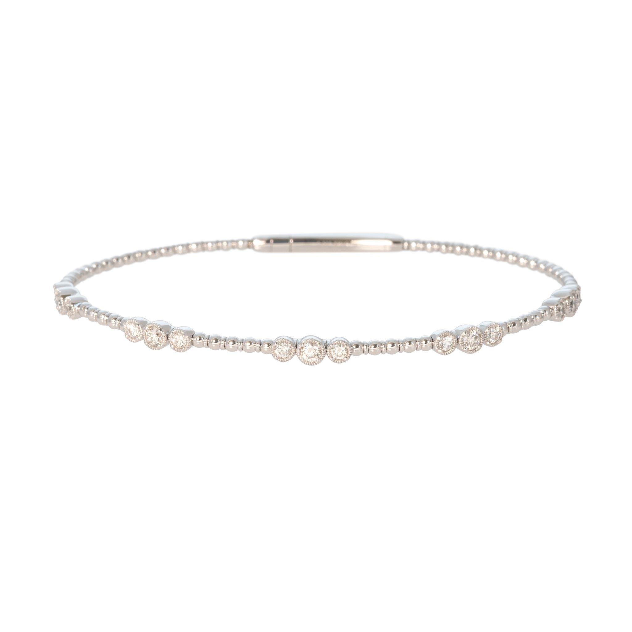 Diamond Triple Bezel Milgrain 5-Station 14K White Gold Flex Bangle