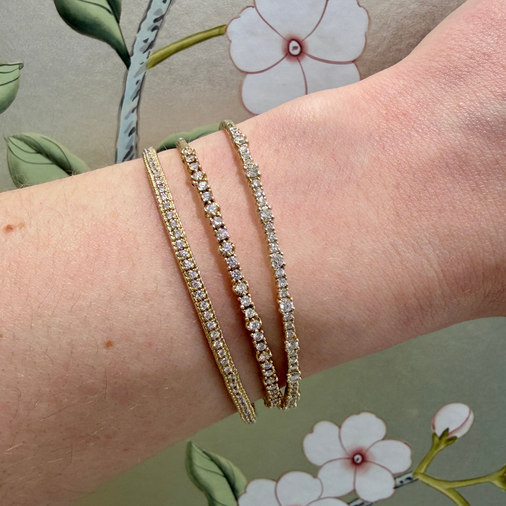 Diamond 14K Yellow Gold Flexible Tennis Bangles