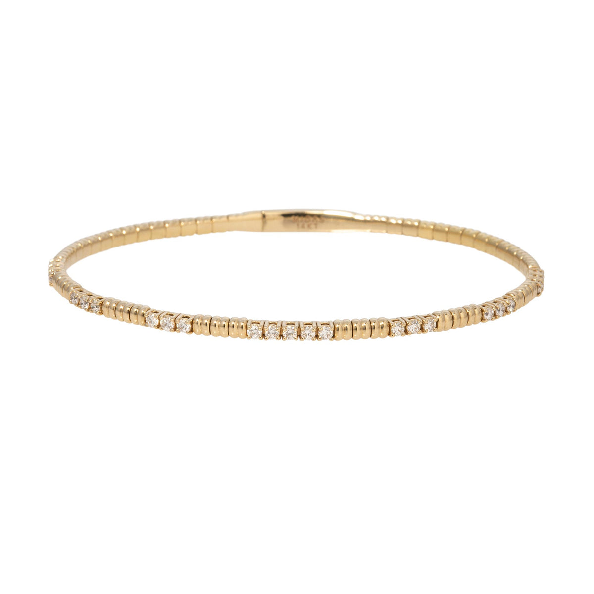 Gold Rib Textured Bangle .62ctw Diamond 14K Yellow Gold Ribbed Flexible Bangle