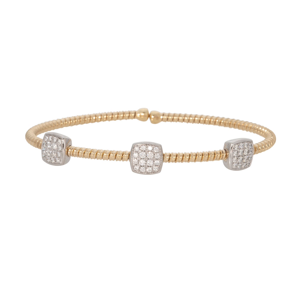 .50ctw Diamond Pavé 3-Station 18K Gold Flexible Cuff Bangle