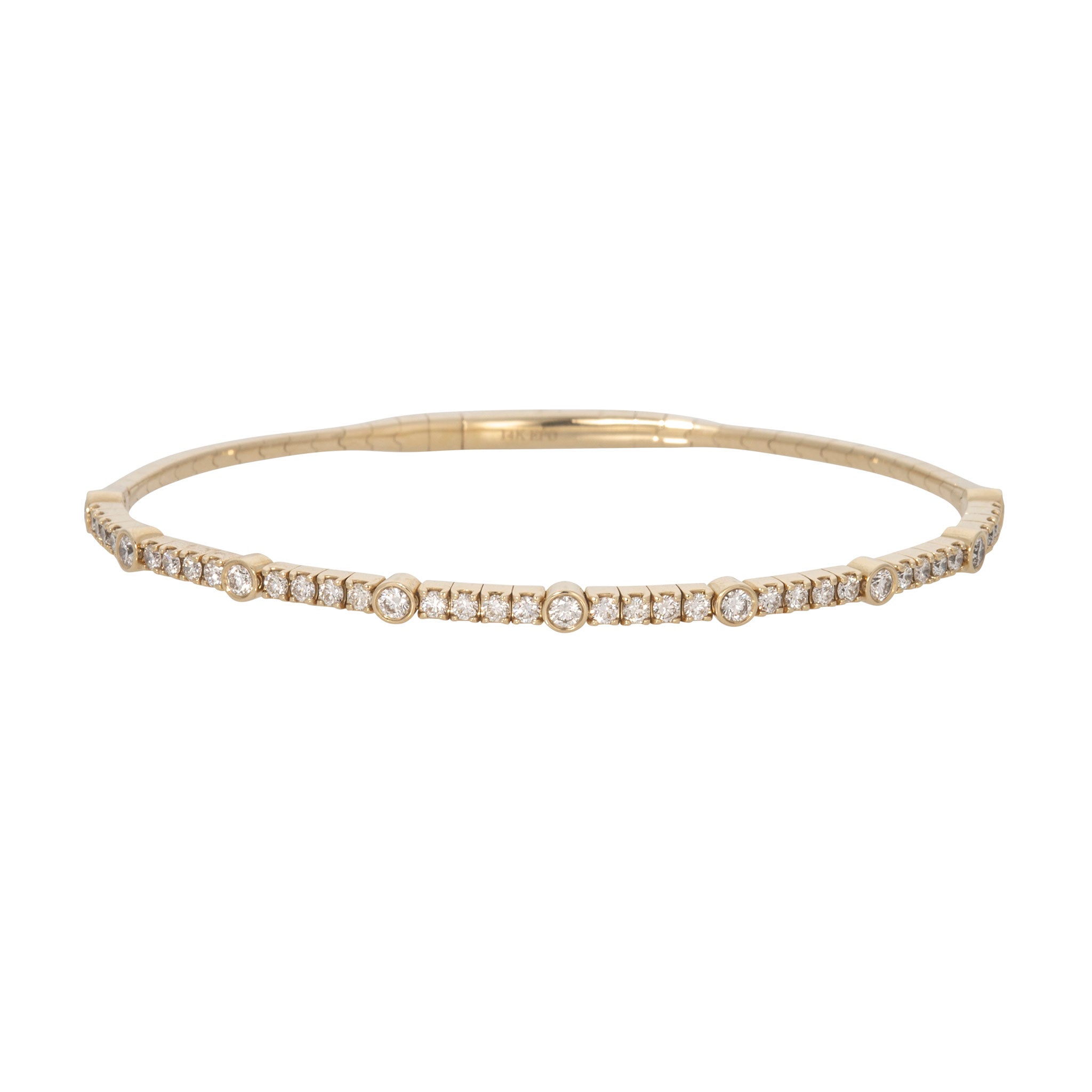 1ctw Diamond Bezel Station 14K Yellow Gold Flexible Bangle