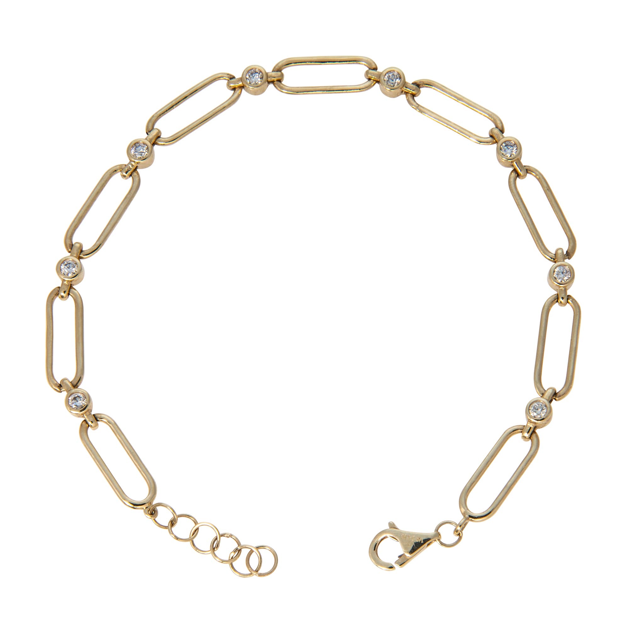 Diamond Bezel 14K Yellow Gold Oblong Link Bracelet