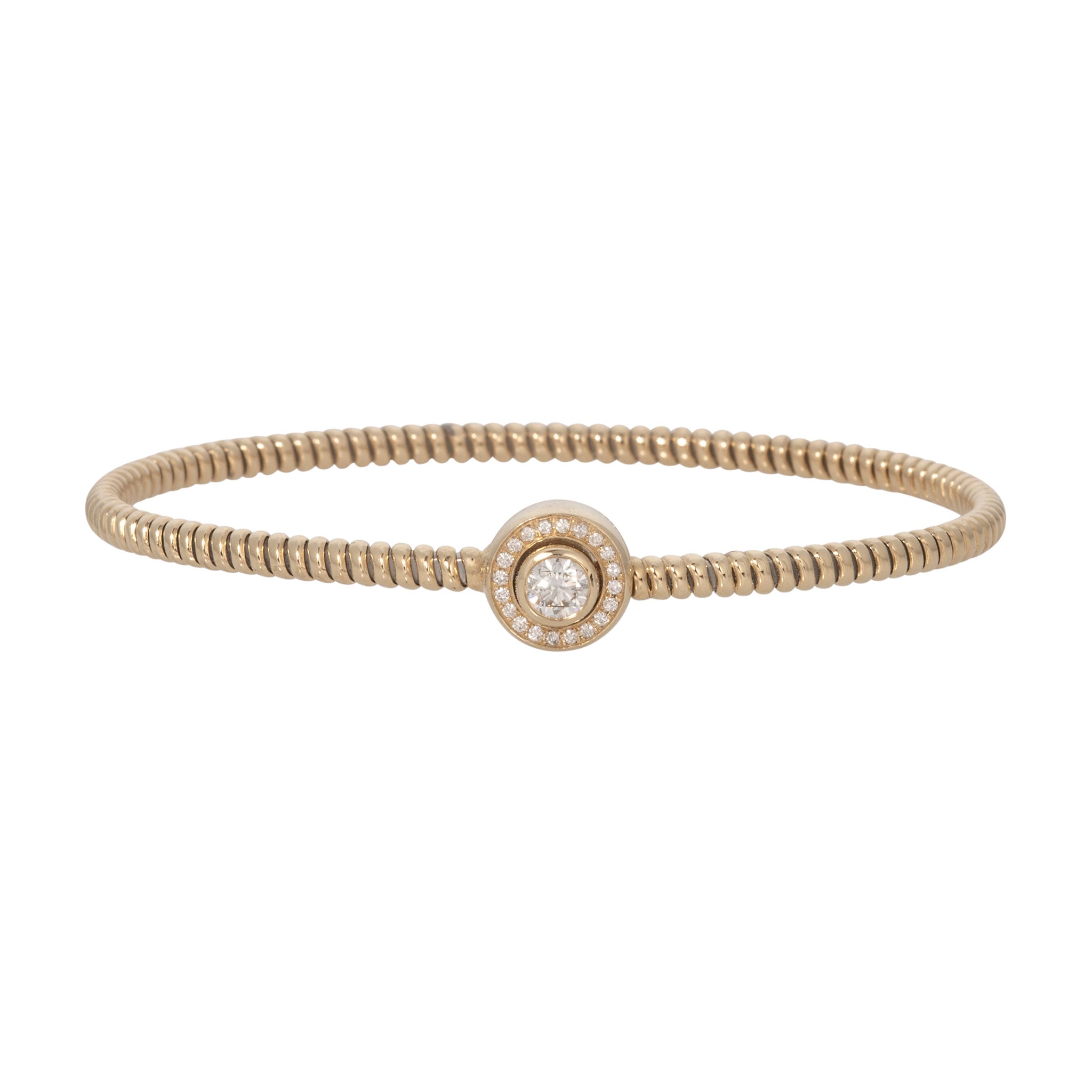 Diamond Halo 14K Yellow Gold Flexible Bangle