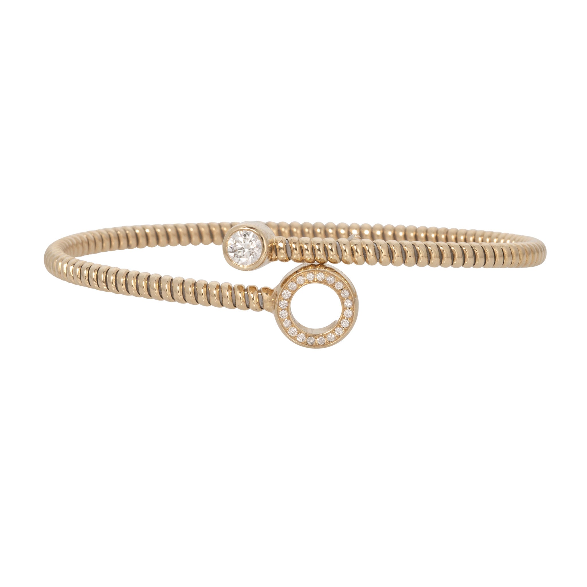 Diamond Halo 14K Yellow Gold Flexible Bangle