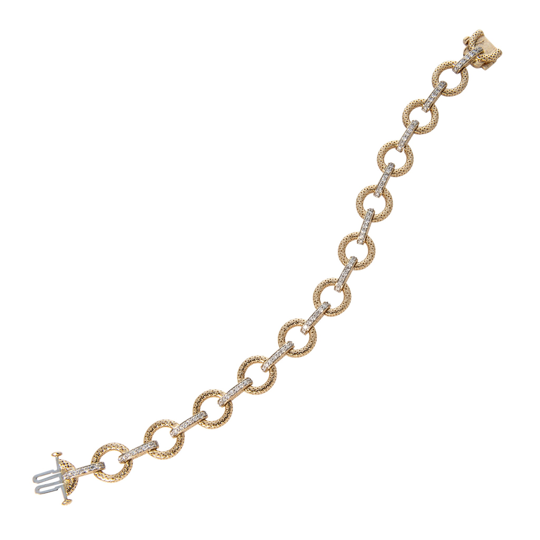 1ctw Diamond Pavé & Round Textured Link 14K Yellow Gold Bracelet