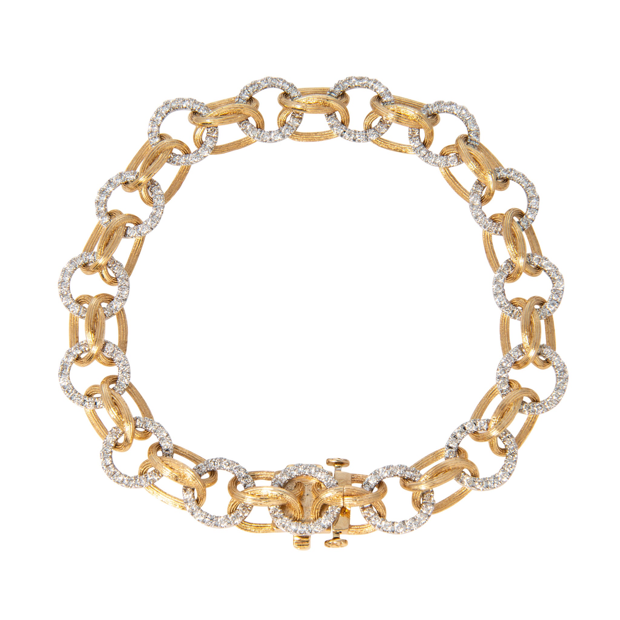 2.20ctw Diamond Pavé & Textured Double Link 14K Gold Bracelet