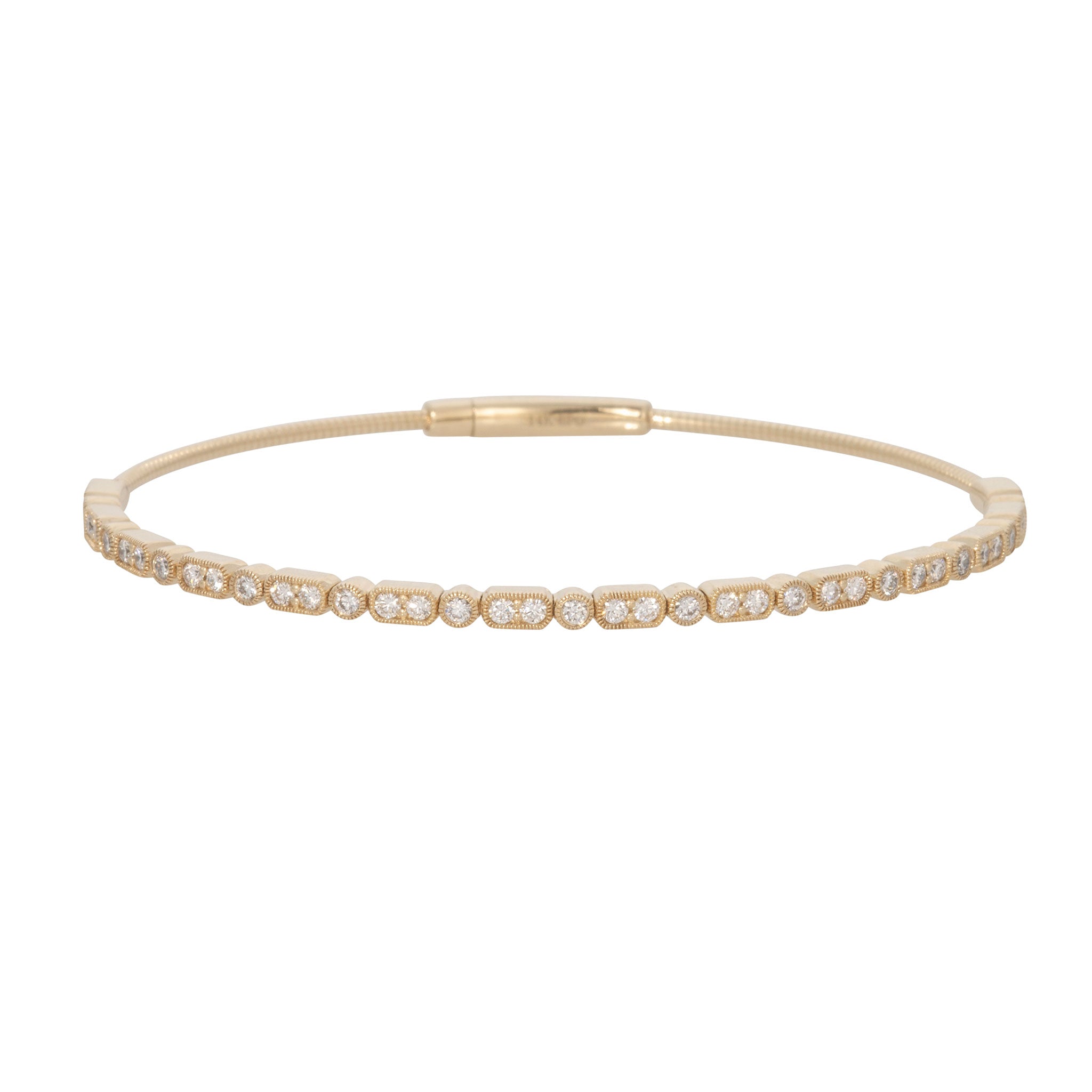 .83ctw Diamond Milgrain 14K Yellow Gold Flex Bangle
