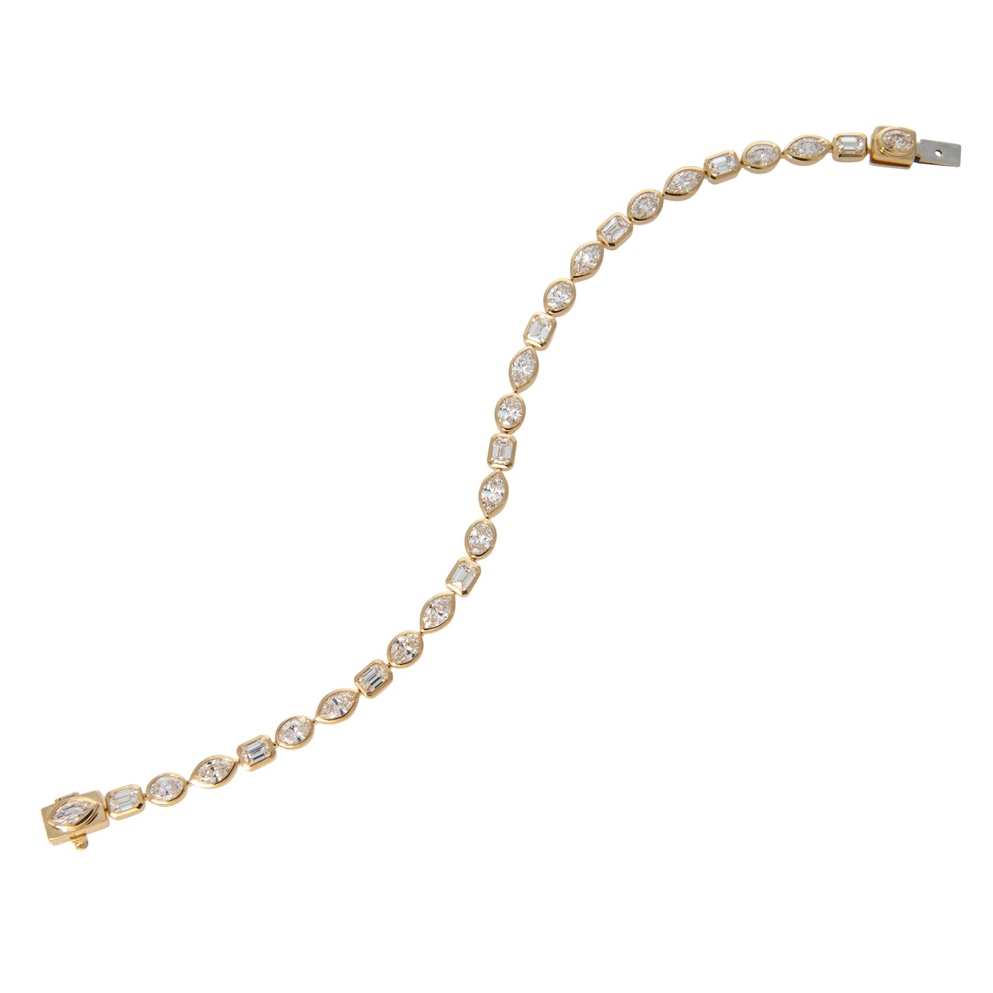 5.20ctw Mixed Diamond Bezel 18K Yellow Gold Tennis Bracelet