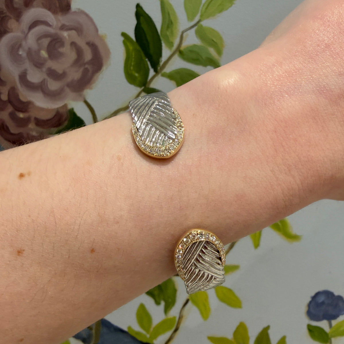 Diamond 14K Gold Woven Sterling Silver Cuff