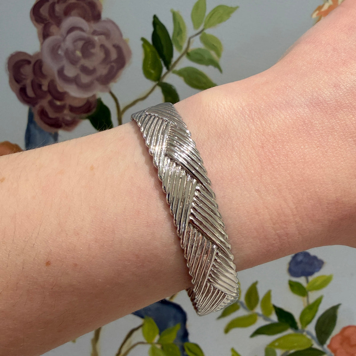 Diamond 14K Gold Woven Sterling Silver Cuff