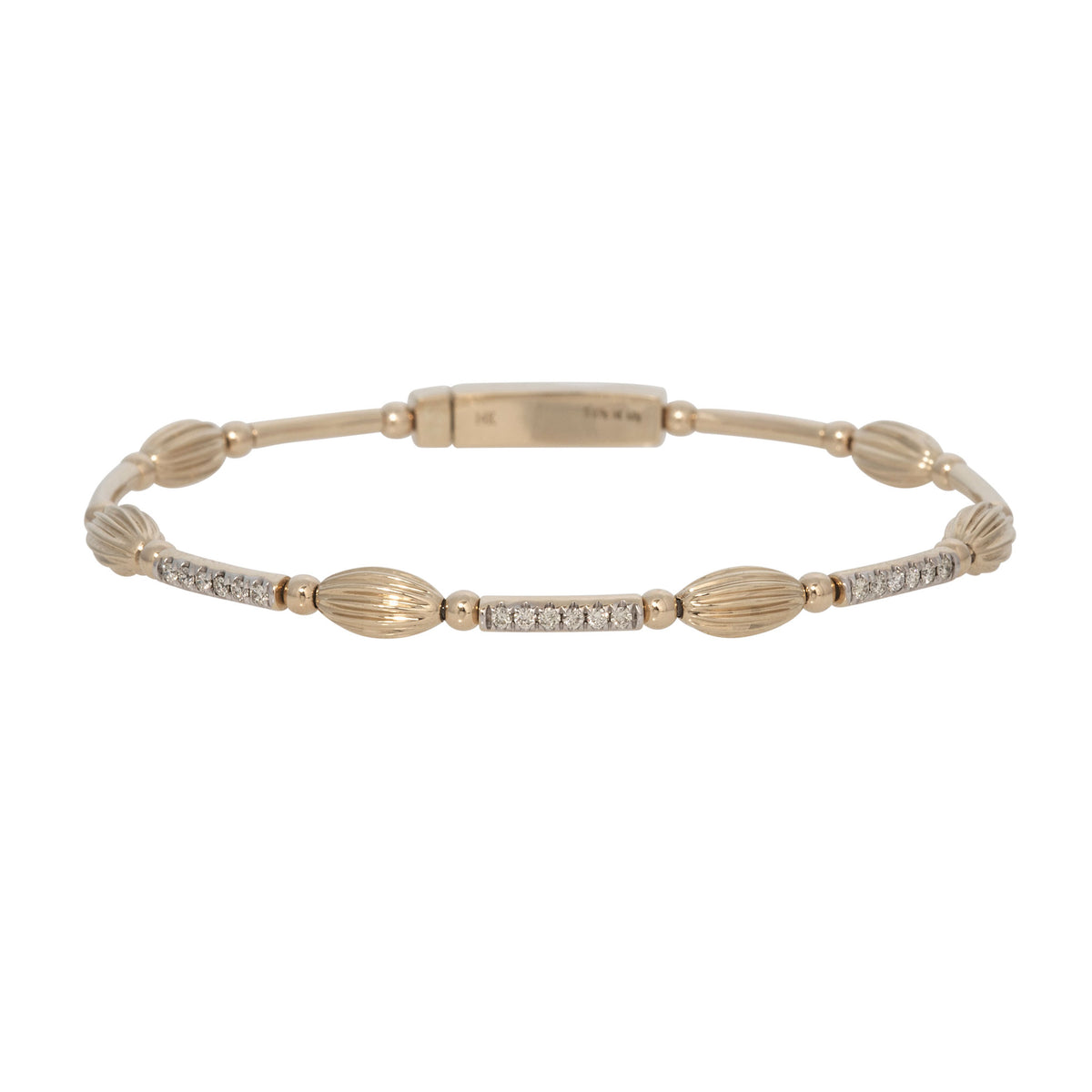 Diamond Pavé 14K Gold Rice Bead Station Flex Bangle