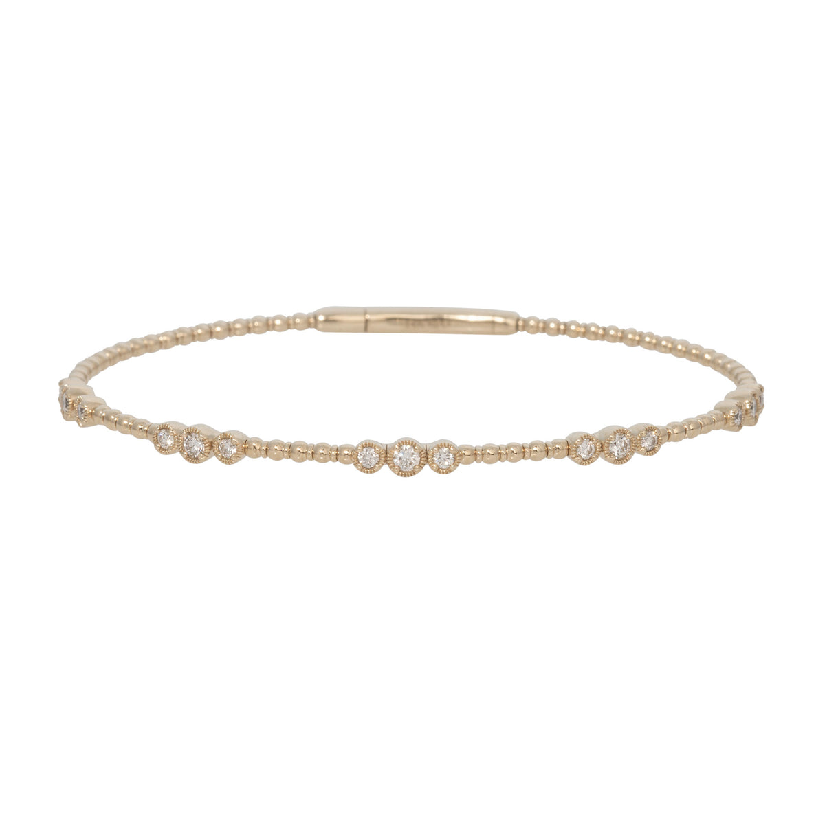 Diamond Triple Bezel Milgrain 5-Station 14K Yellow Gold Flex Bangle