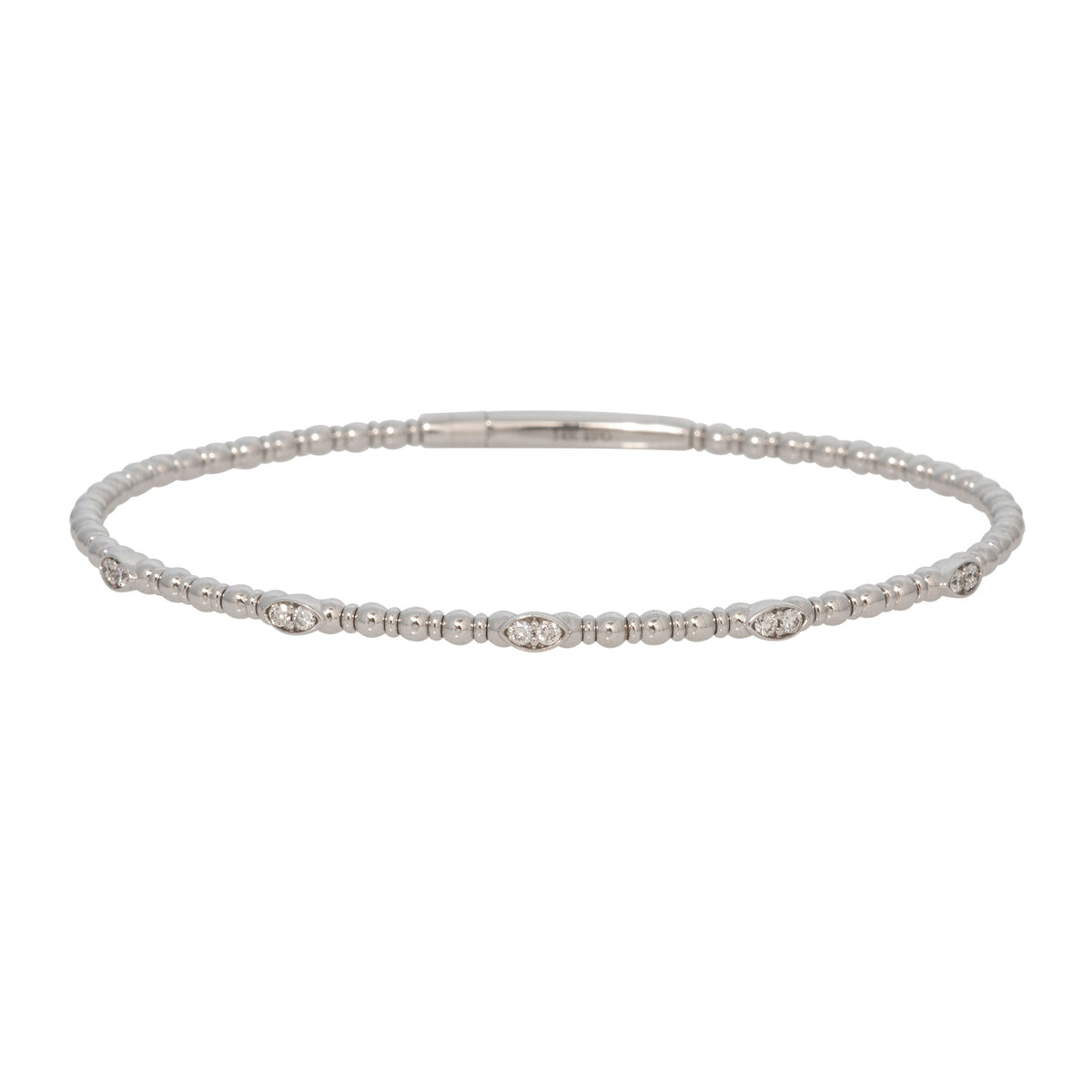 Diamond Marquise 5-Station 14K White Gold Beaded Flexible Bangle