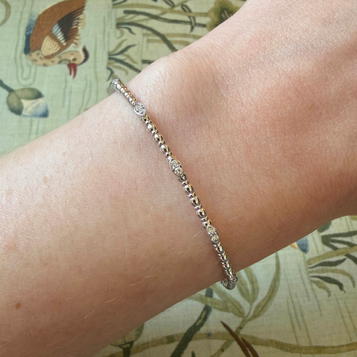 Diamond Marquise 5-Station 14K White Gold Beaded Flexible Bangle