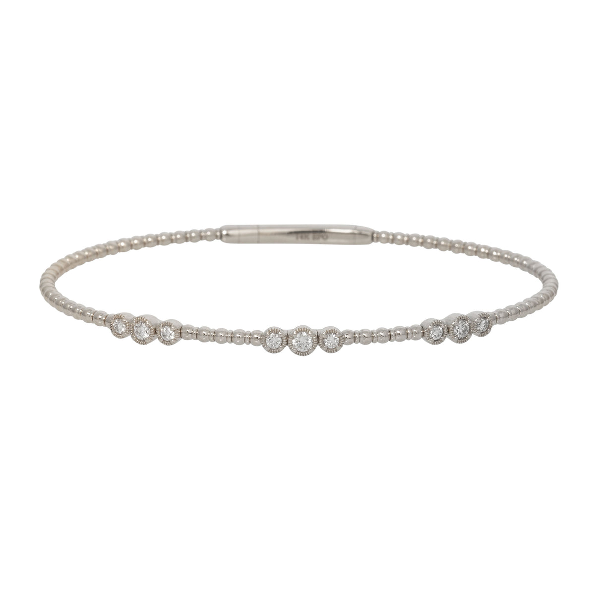 Diamond Triple Bezel Milgrain 3-Station 14K White Gold Flex Bangle