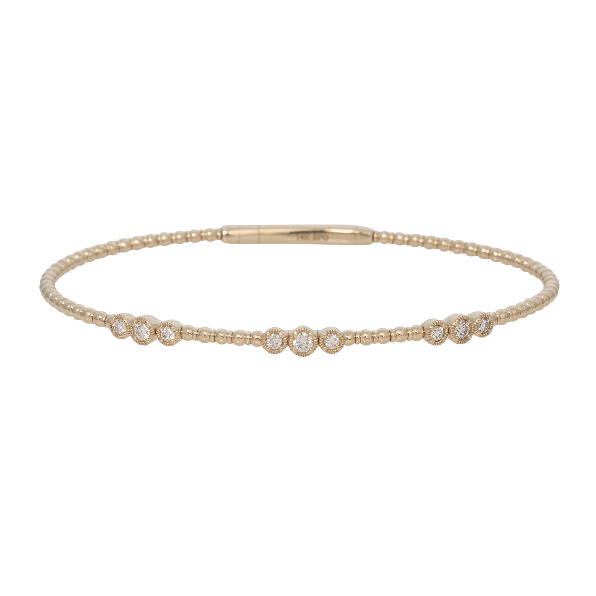 Diamond Triple Bezel Milgrain 3-Station 14K Yellow Gold Flex Bangle