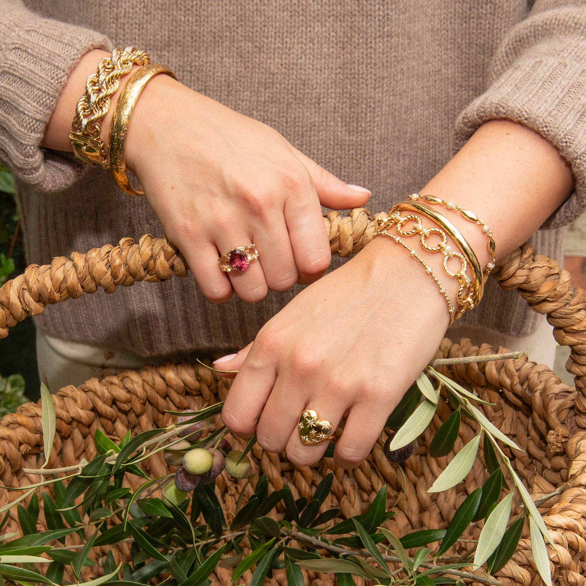Diamond Pavé 14K Gold Rice Bead Link Bracelet