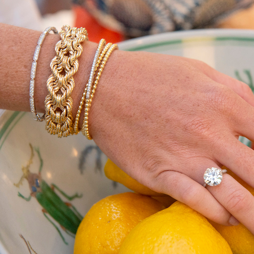 LV Bangle Bracelet 18K Real Gold With Diamonds Custom Women