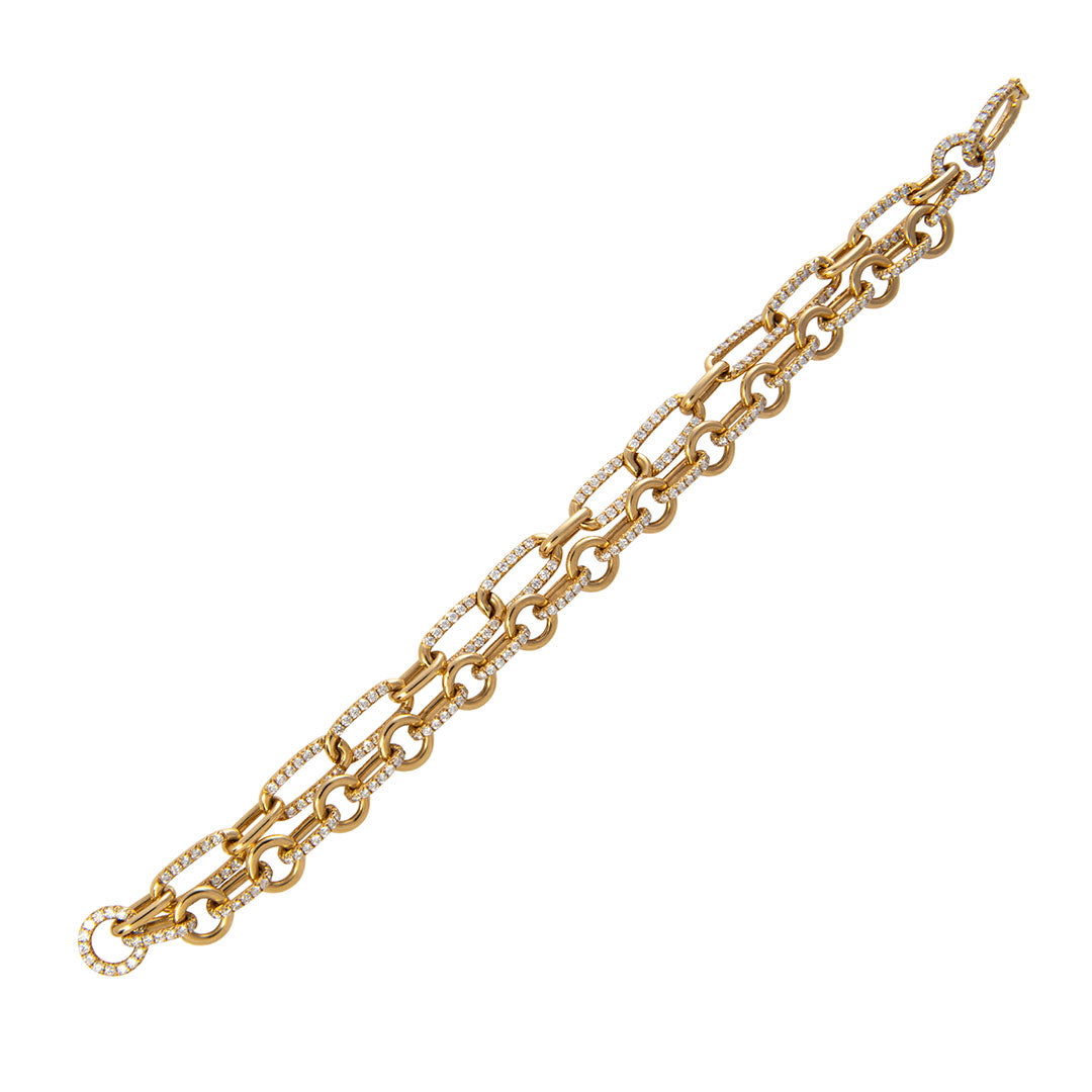Diamond 18K Gold Mixed Link Double Chain Bracelet