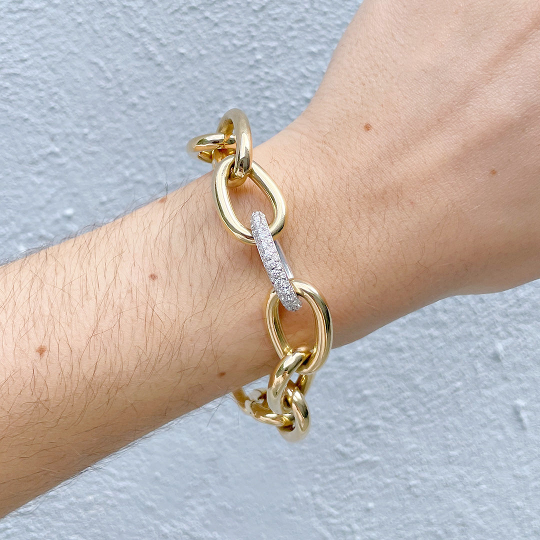Diamond Pavé Accent 18K Gold Link Bracelet