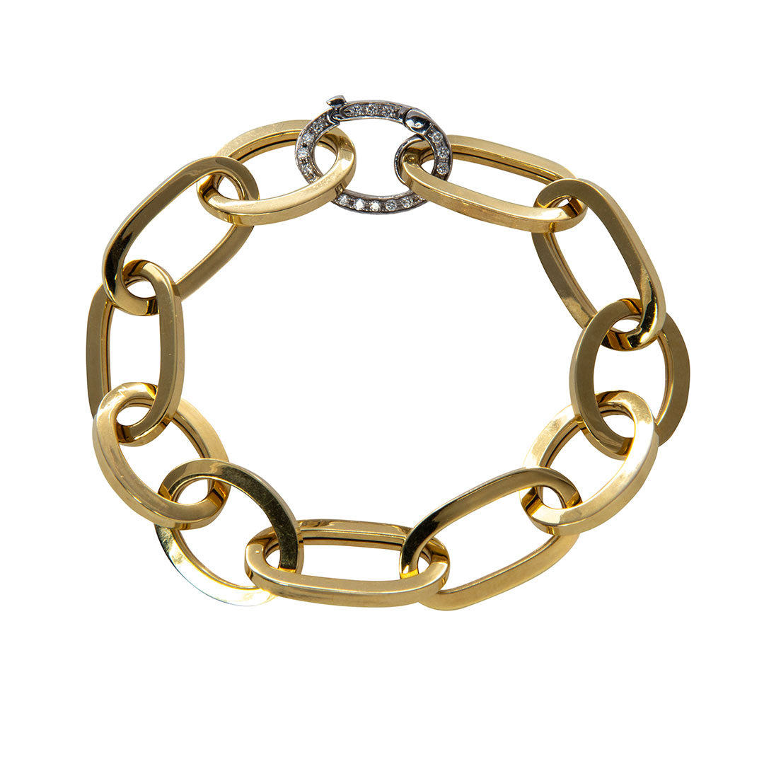Diamond Clasp 14K Gold Oval Link Bracelet