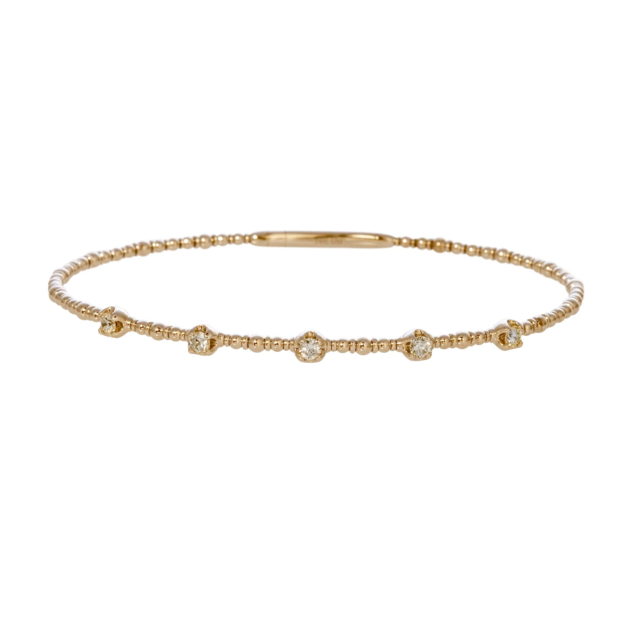 Diamond 5-Station 14K Yellow Gold Beaded Flexible Bangle