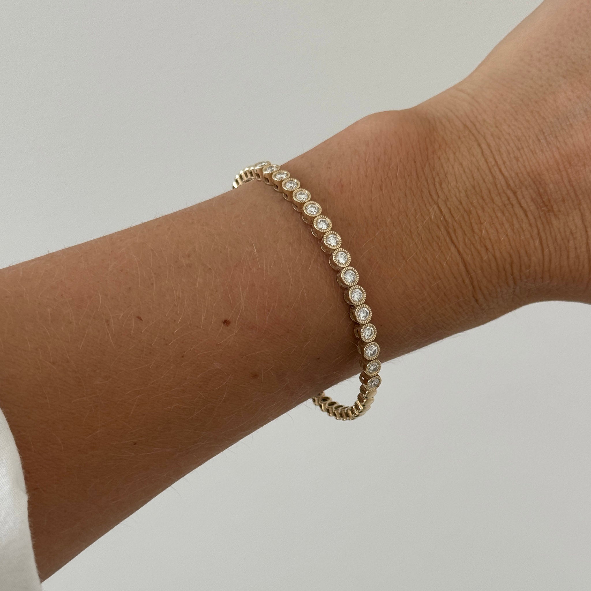 Diamond Bezel Milgrain 14K Yellow Gold Flex Bangle