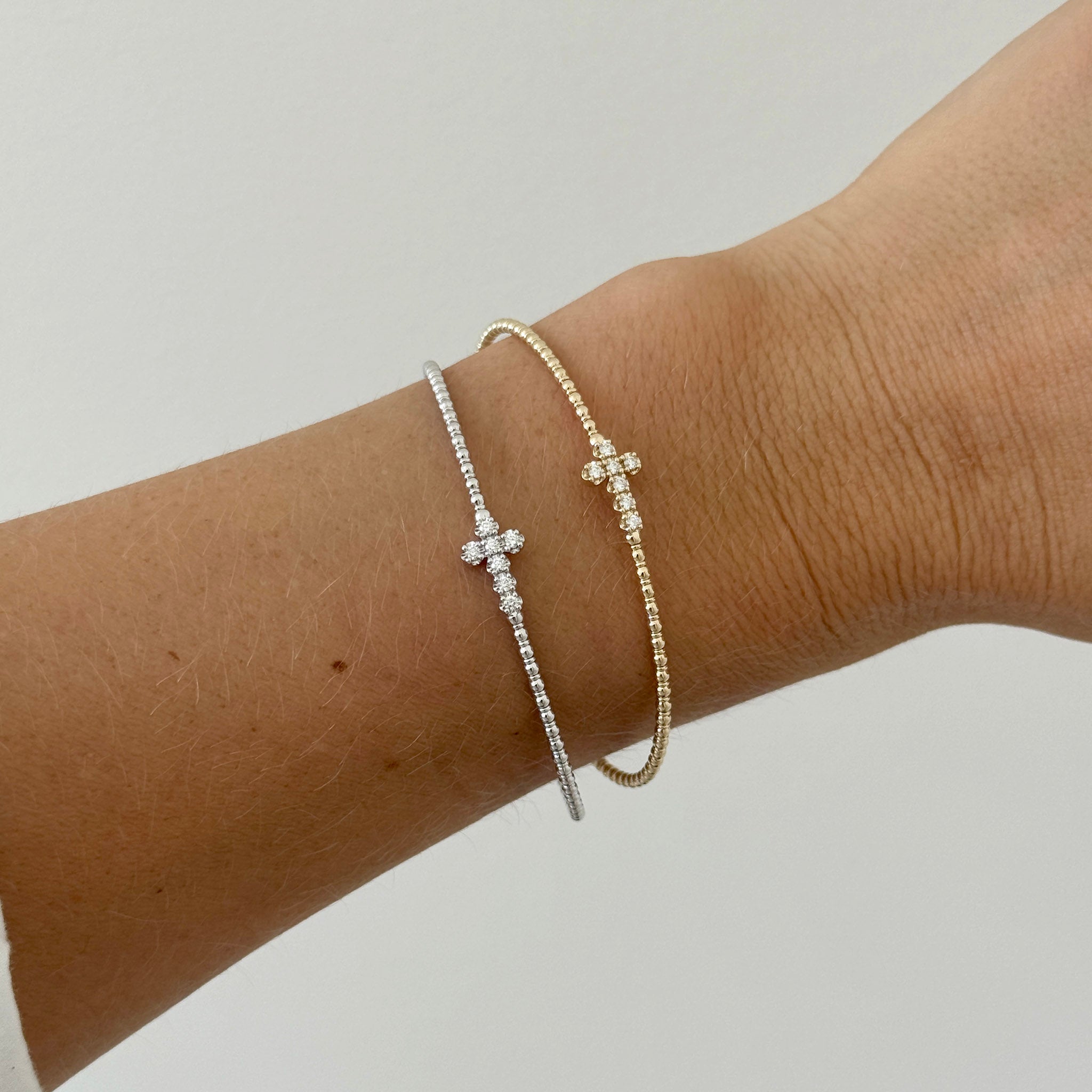Diamond Cross Station 14K Yellow Gold Flex Bangle