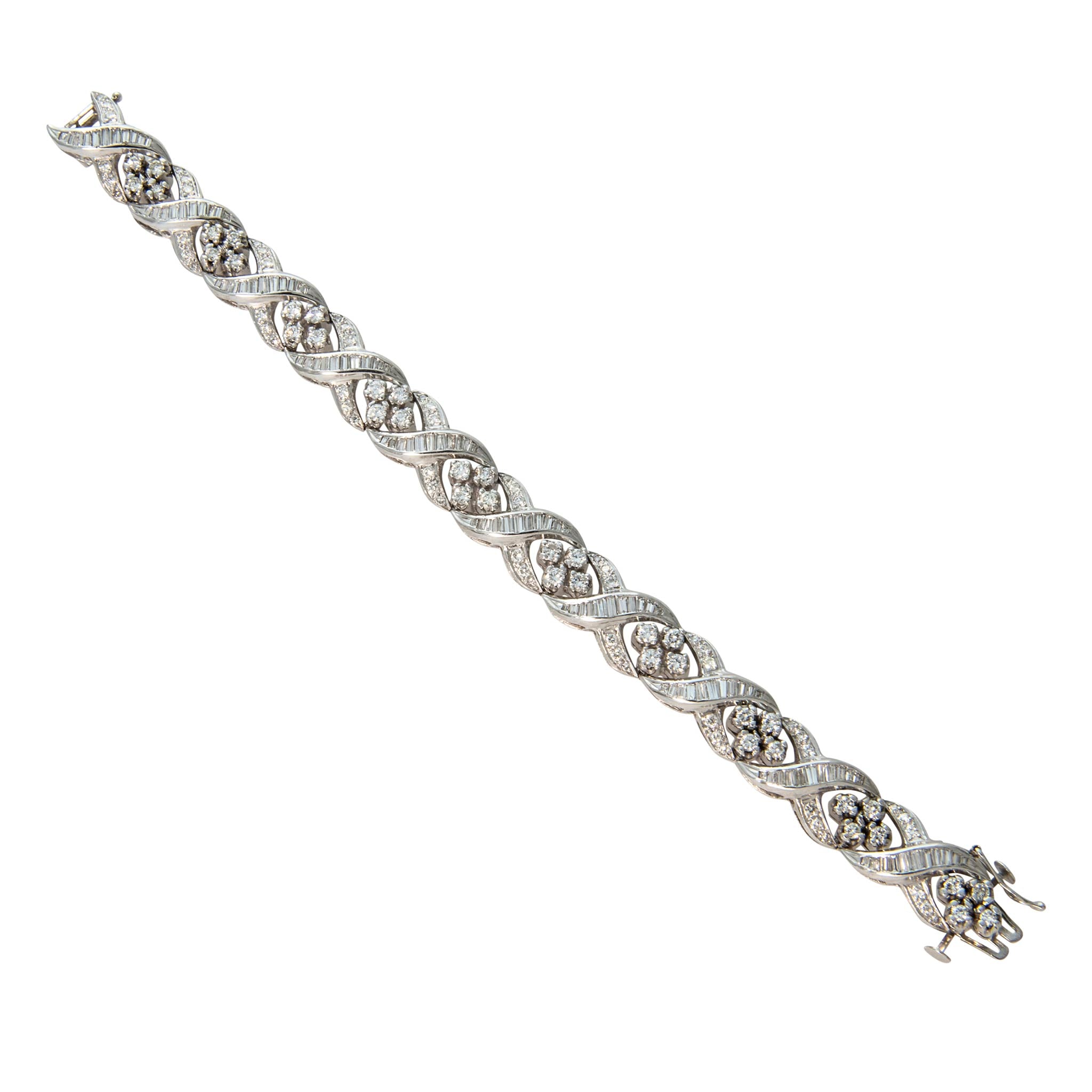 Vintage 6.30ctw Diamond Quatrefoil & Ribbon 14K Gold Bracelet