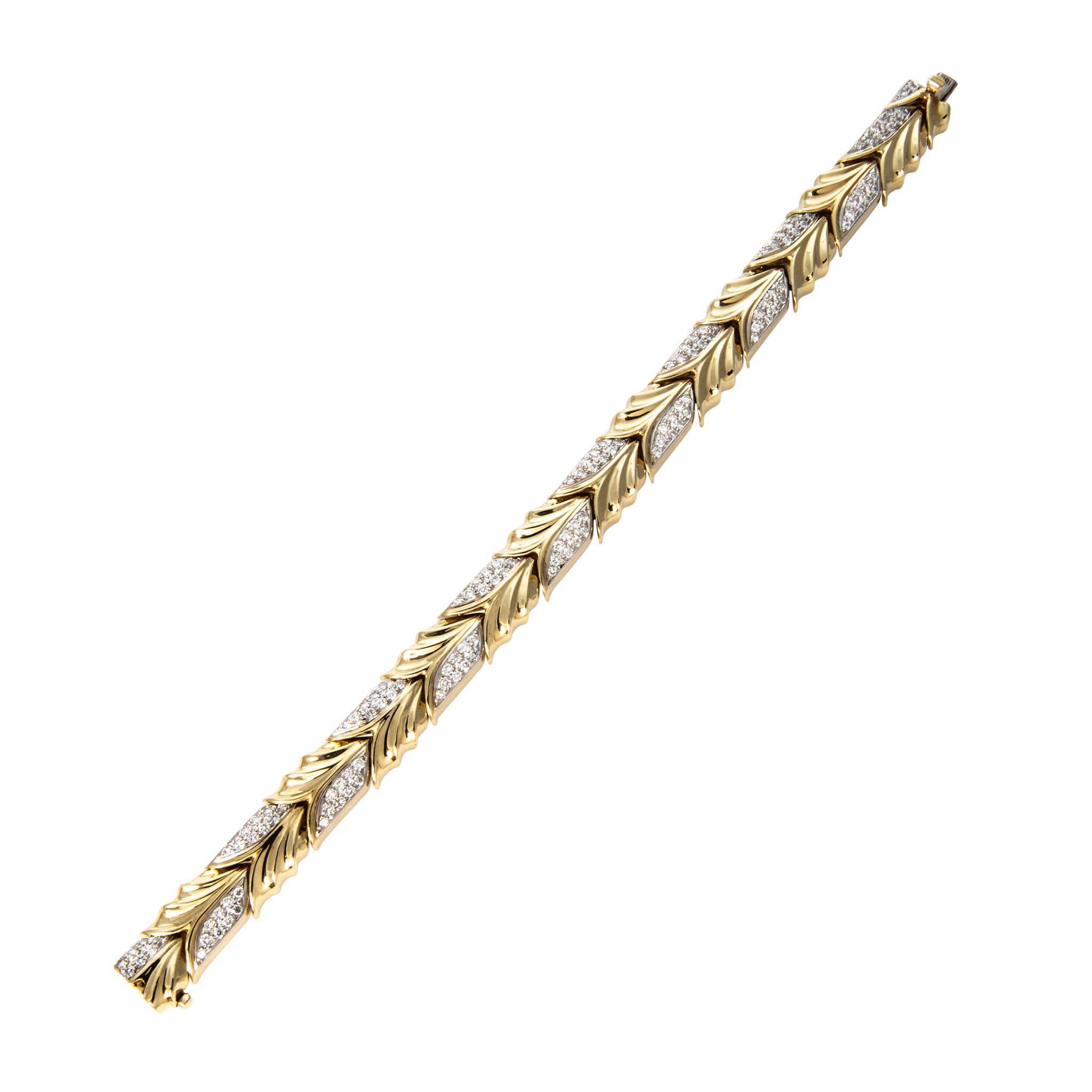 Vintage 2.5ctw Diamond 18K Gold Fluted Bracelet