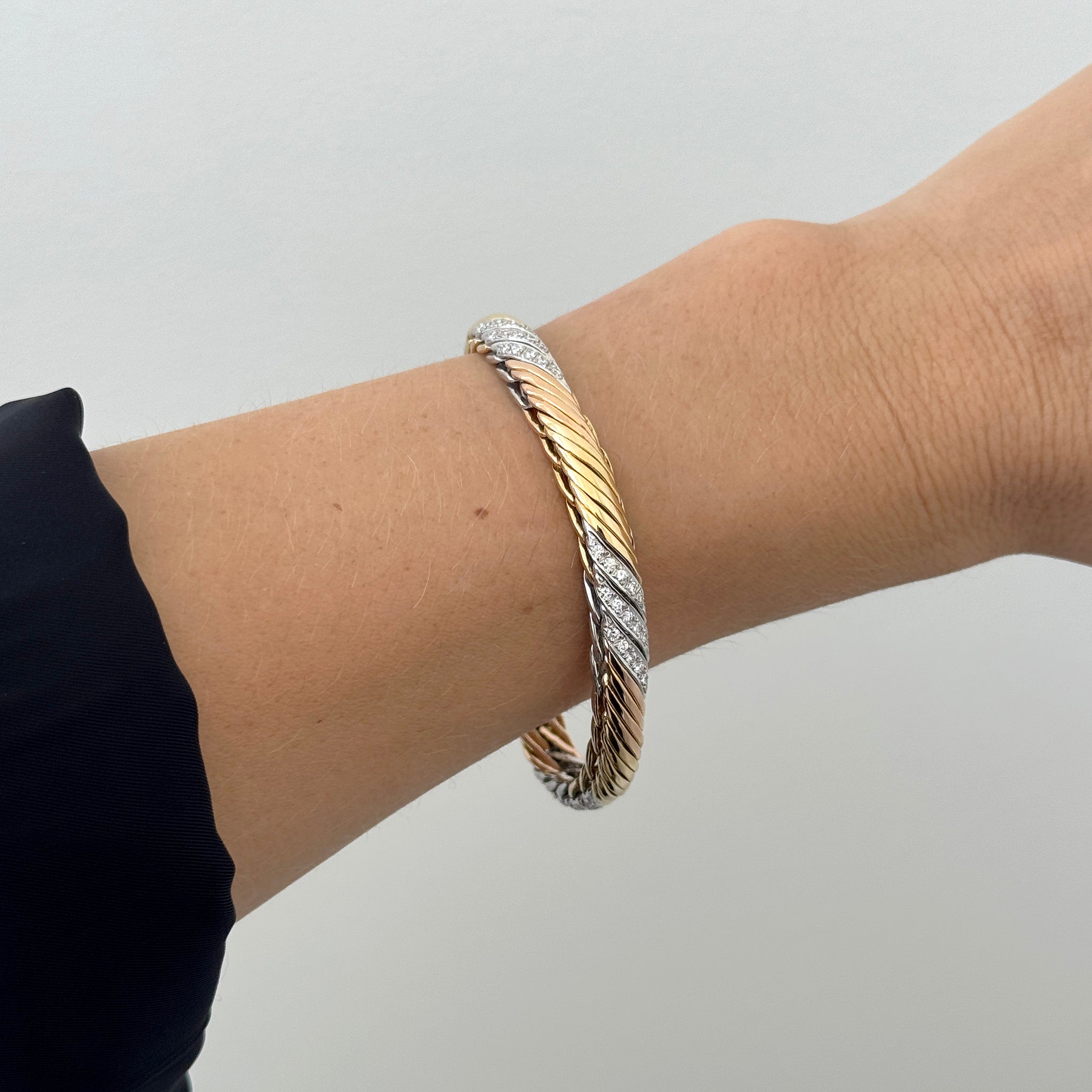 Vintage Diamond 18K Gold Tri-Color Bracelet