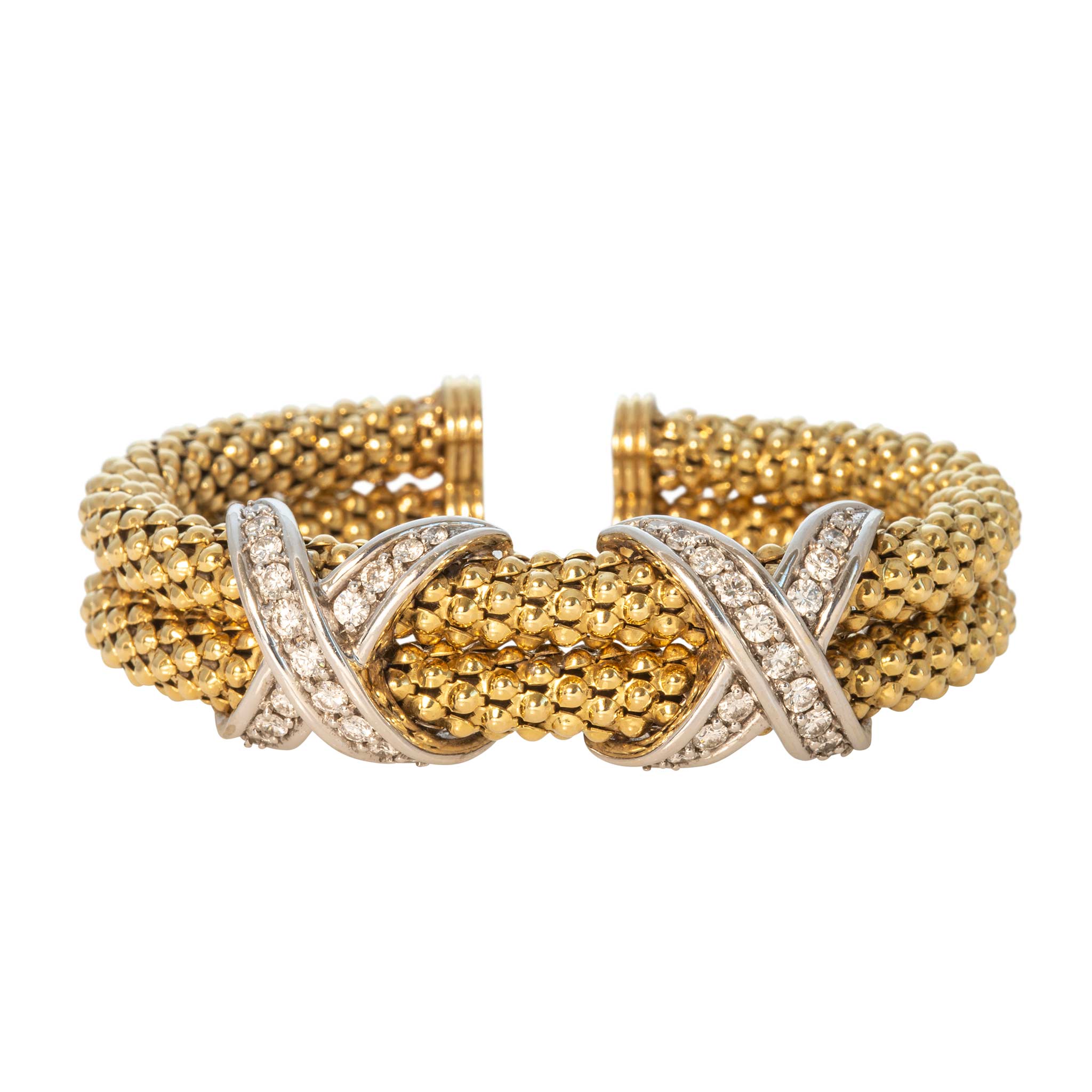 Estate Diamond Double X 18K Two-Tone Gold Bangle