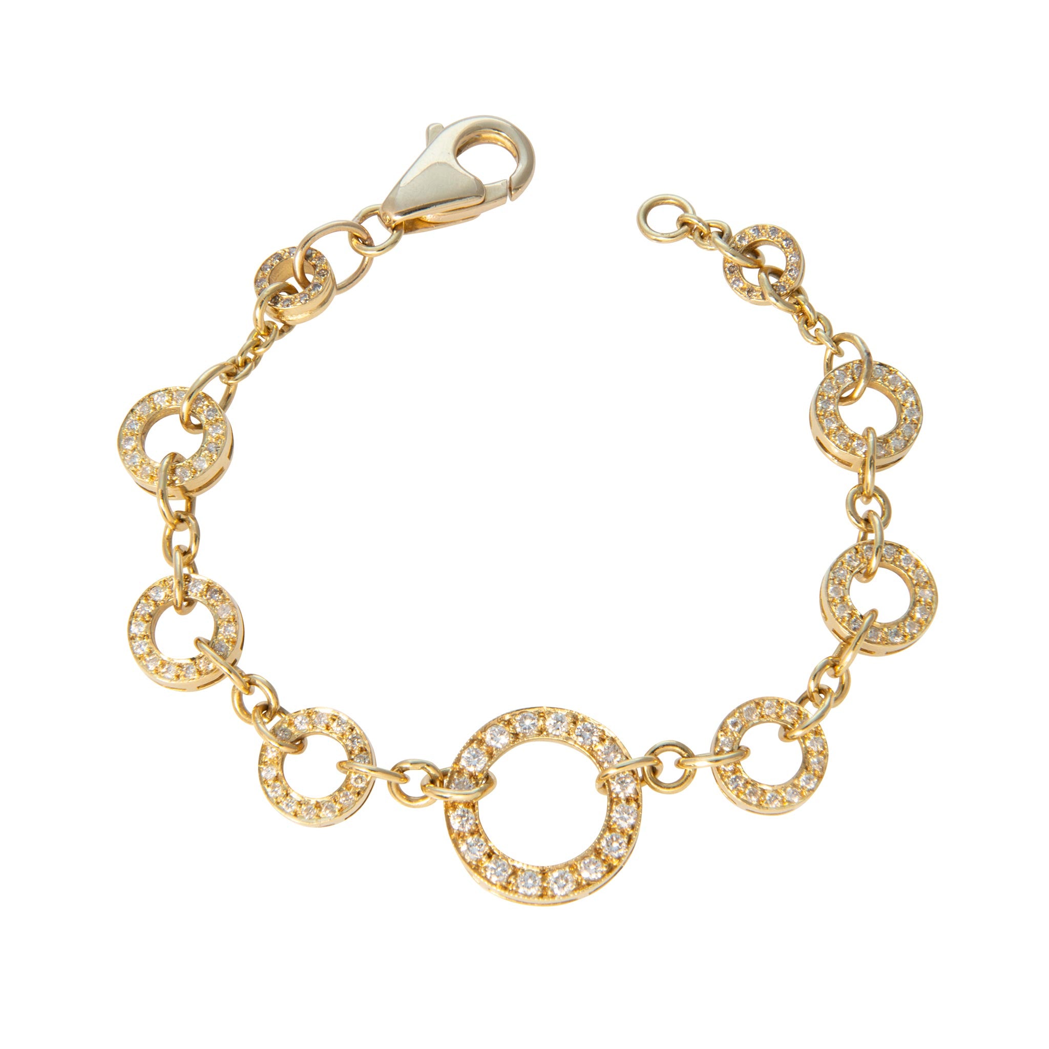 Vintage Diamond Pavé 18K Yellow Gold Circle Link Bracelet
