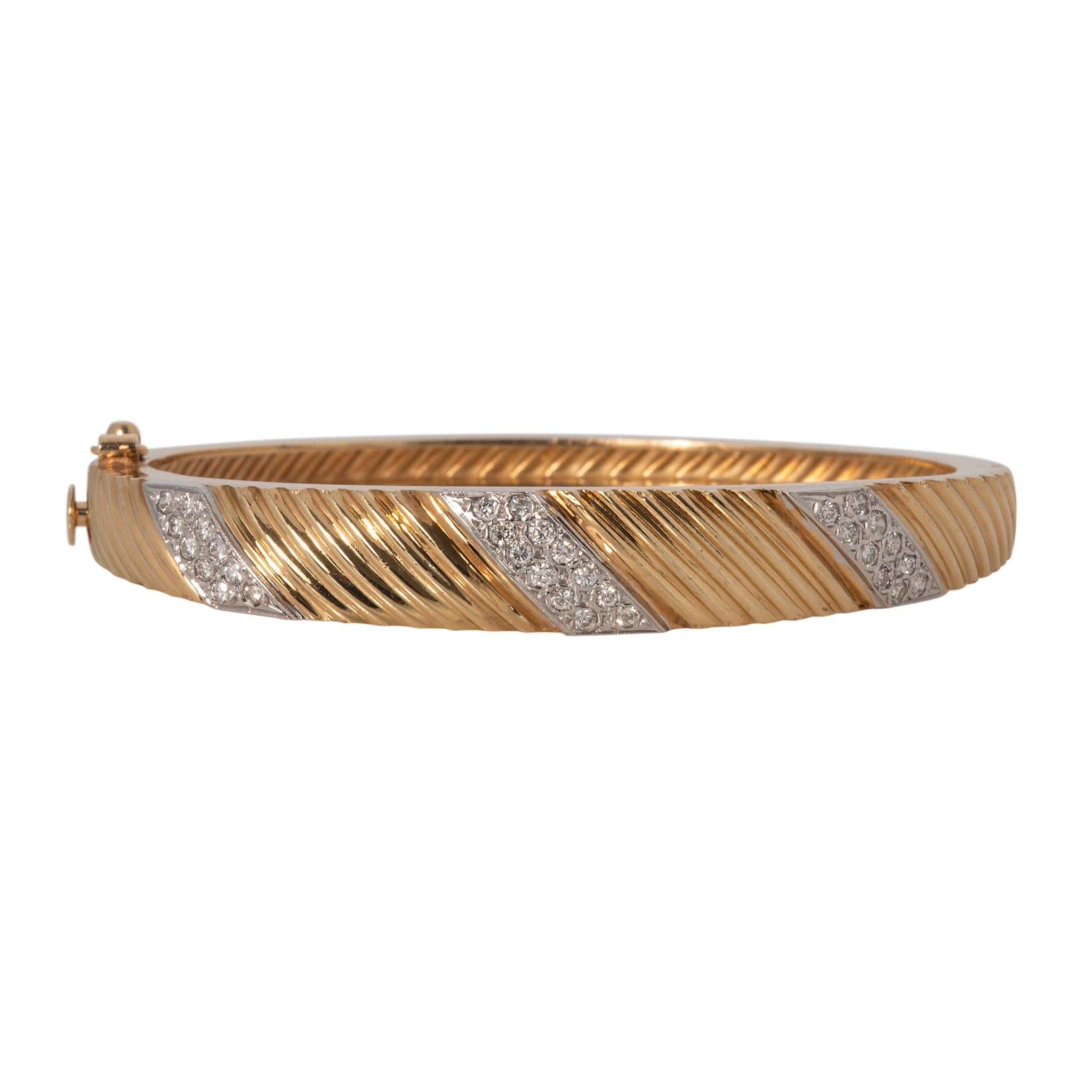 Estate Diamond Pavé 14K Yellow Gold Fluted Bangle