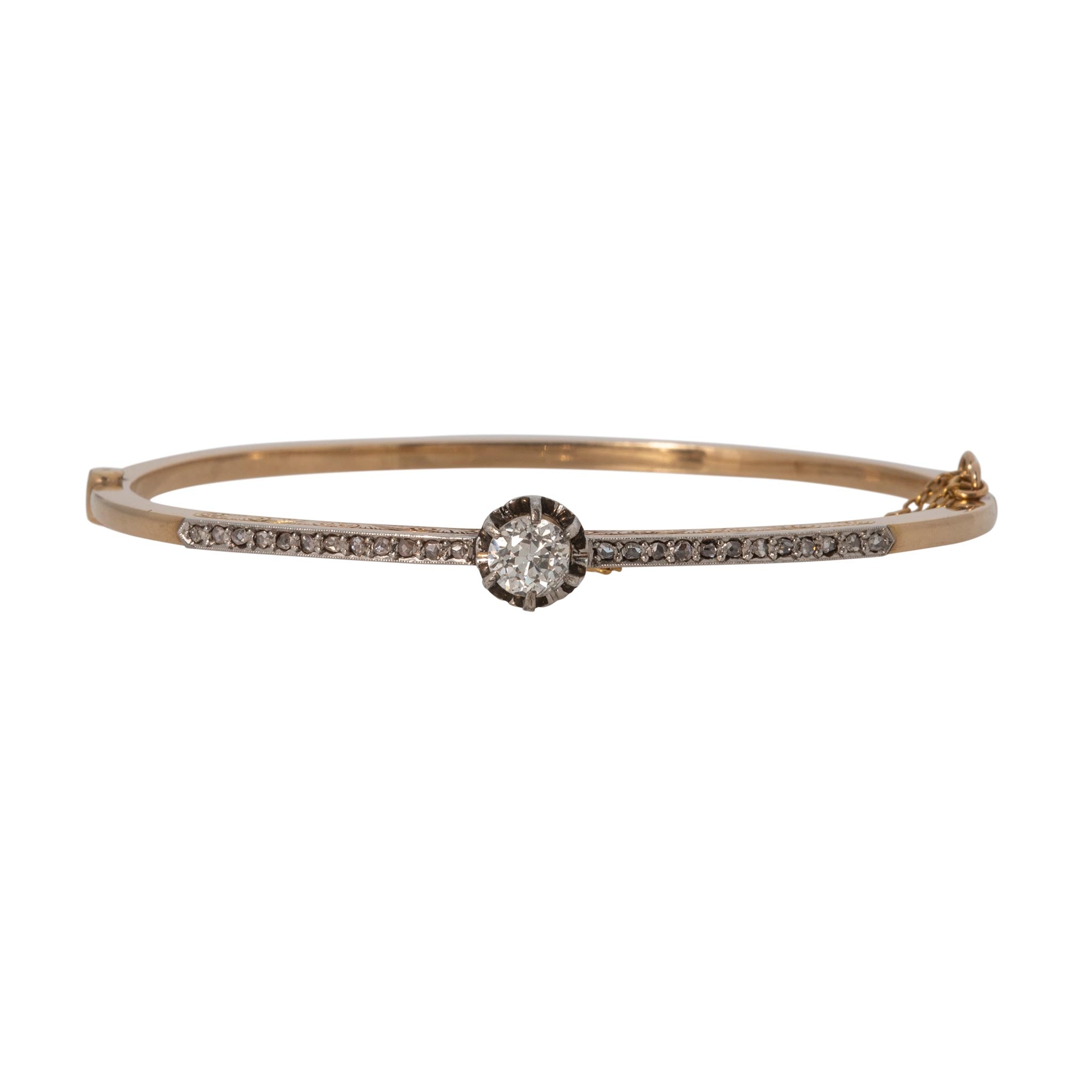 Victorian Style Old Mine Cut Diamond 14K Gold Bangle