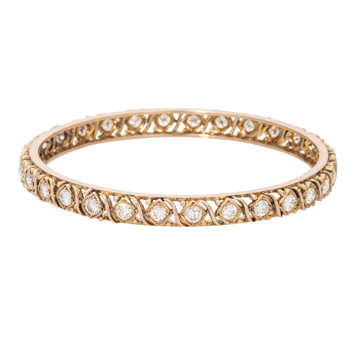 Vintage 5ctw Diamond 14K Gold Openwork Slip-On Bangle