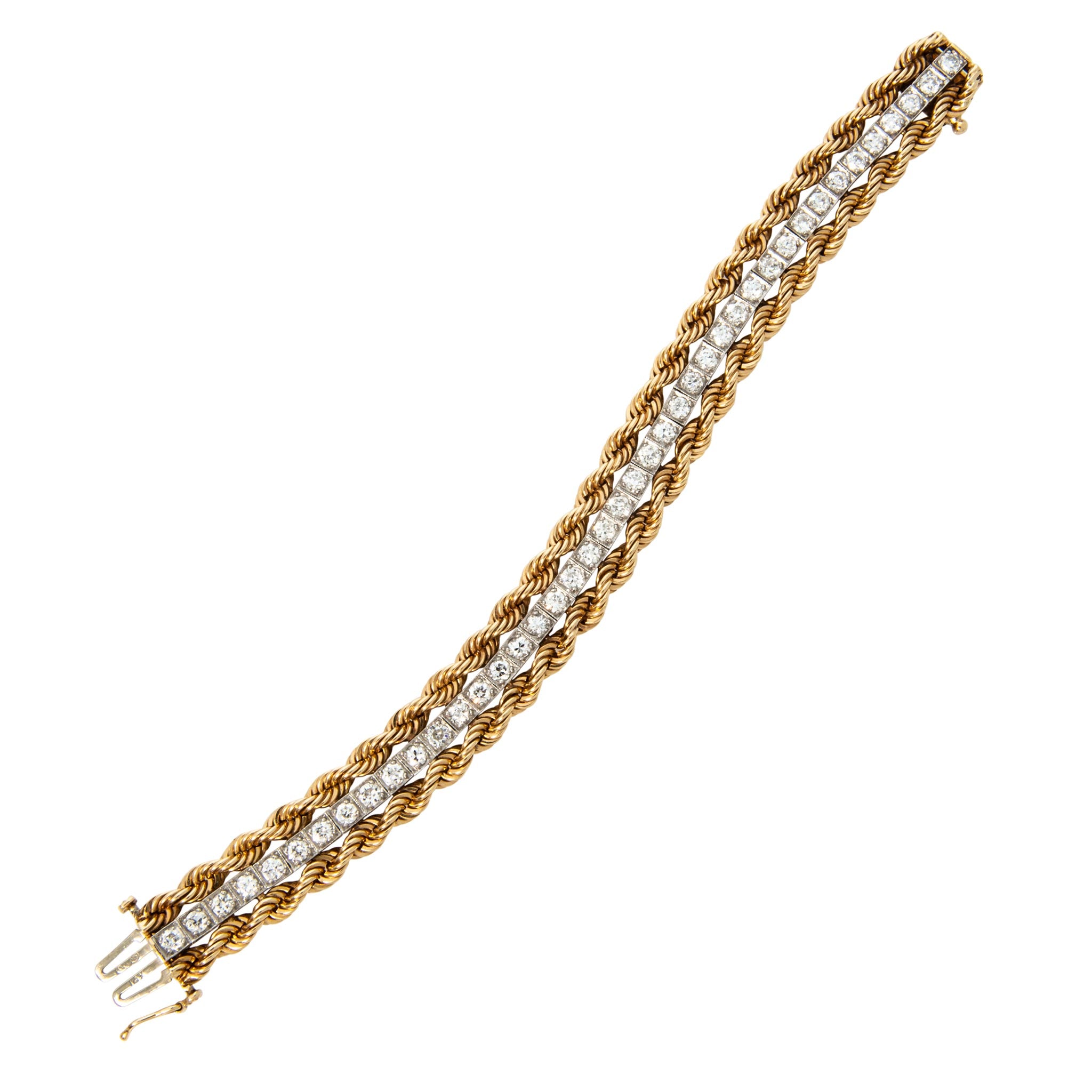 Estate 4ctw Diamond Platinum 14K Gold Rope Edge Bracelet