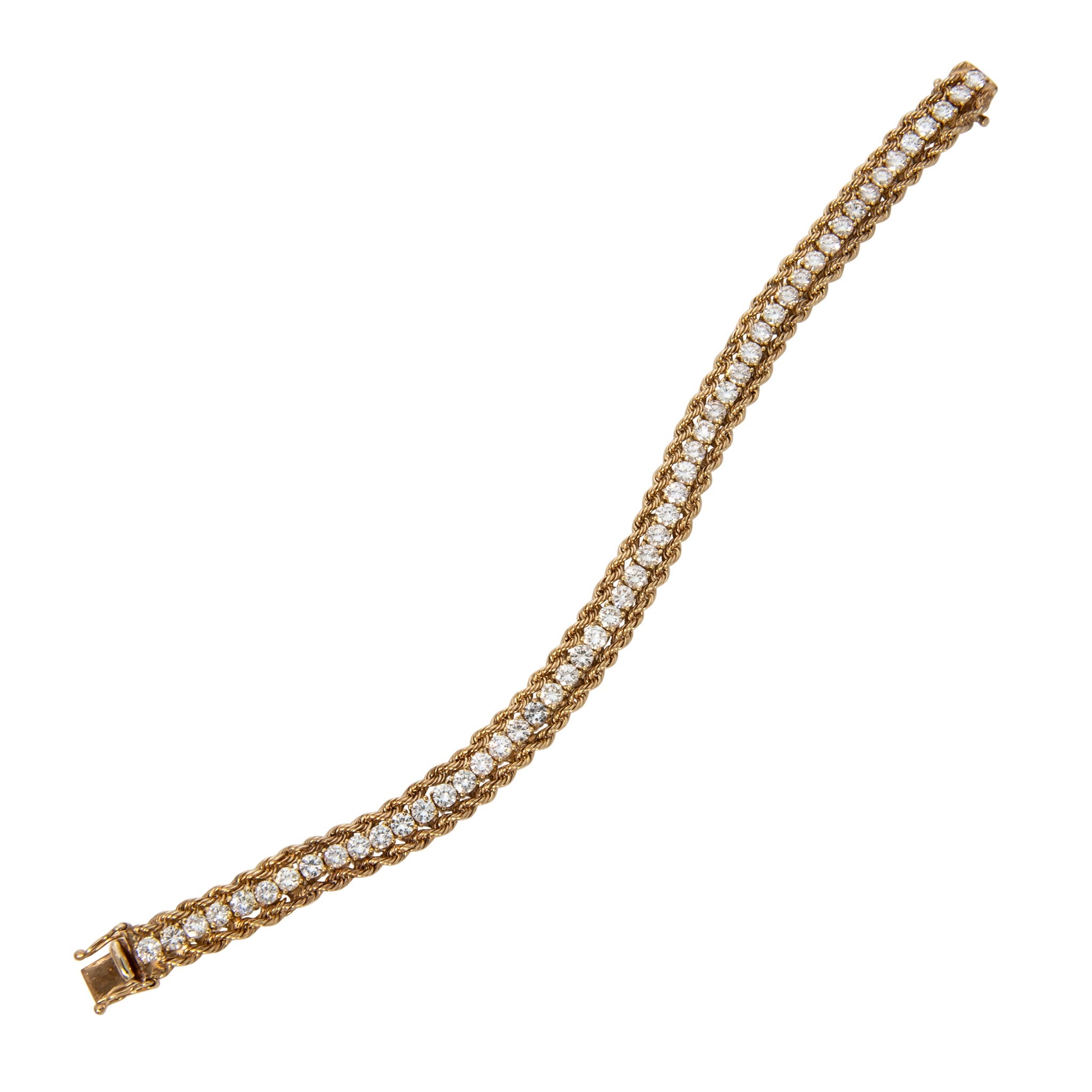 Estate 7.50ctw Diamond 14K Yellow Gold Rope Edge Bracelet