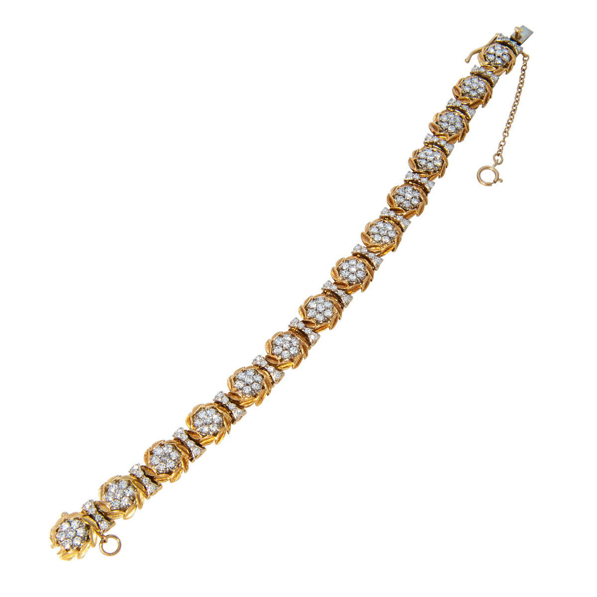 Vintage 2.85ctw Diamond Floral Cluster Two-Tone 18K Gold Bracelet