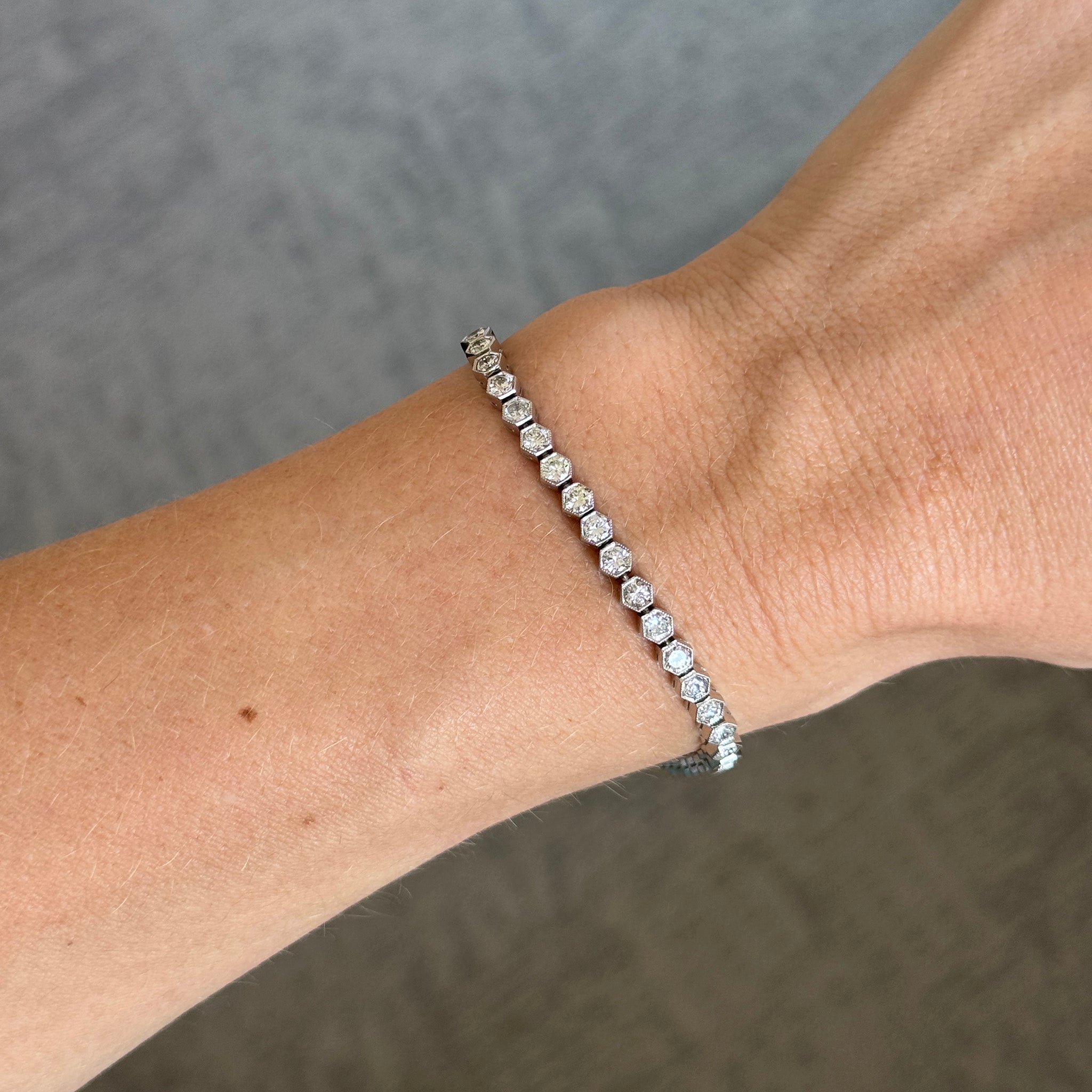 Art Deco Style 4.33ctw Diamond Hexagon Bezel Platinum Bracelet