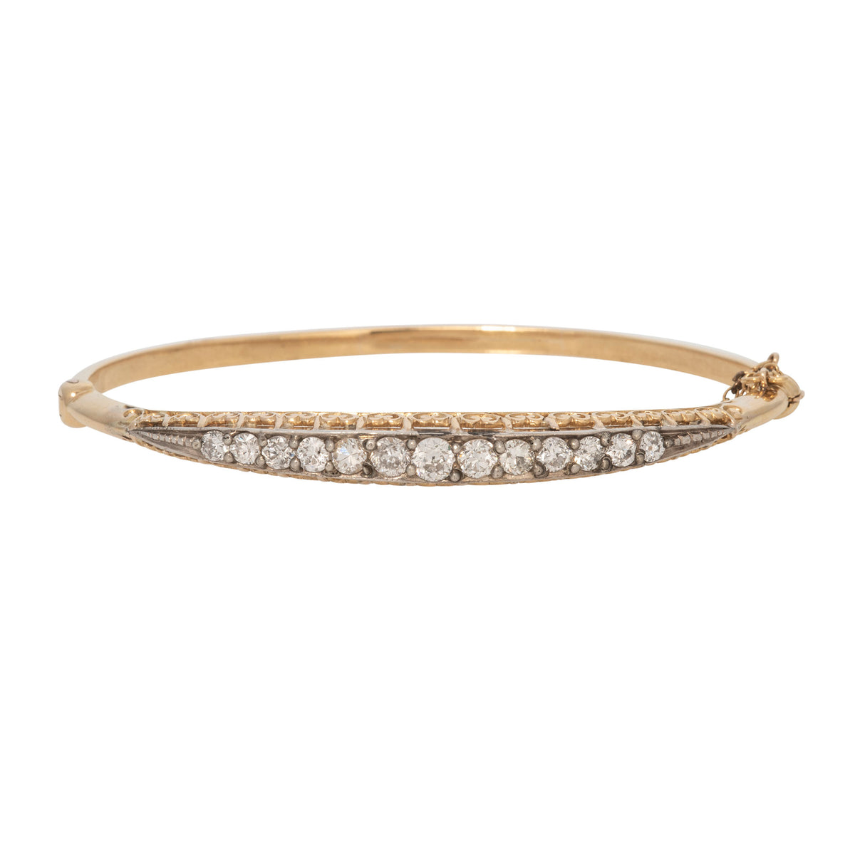 Victorian 2ctw Graduated Old Mine Cut Diamond Gold Bangle