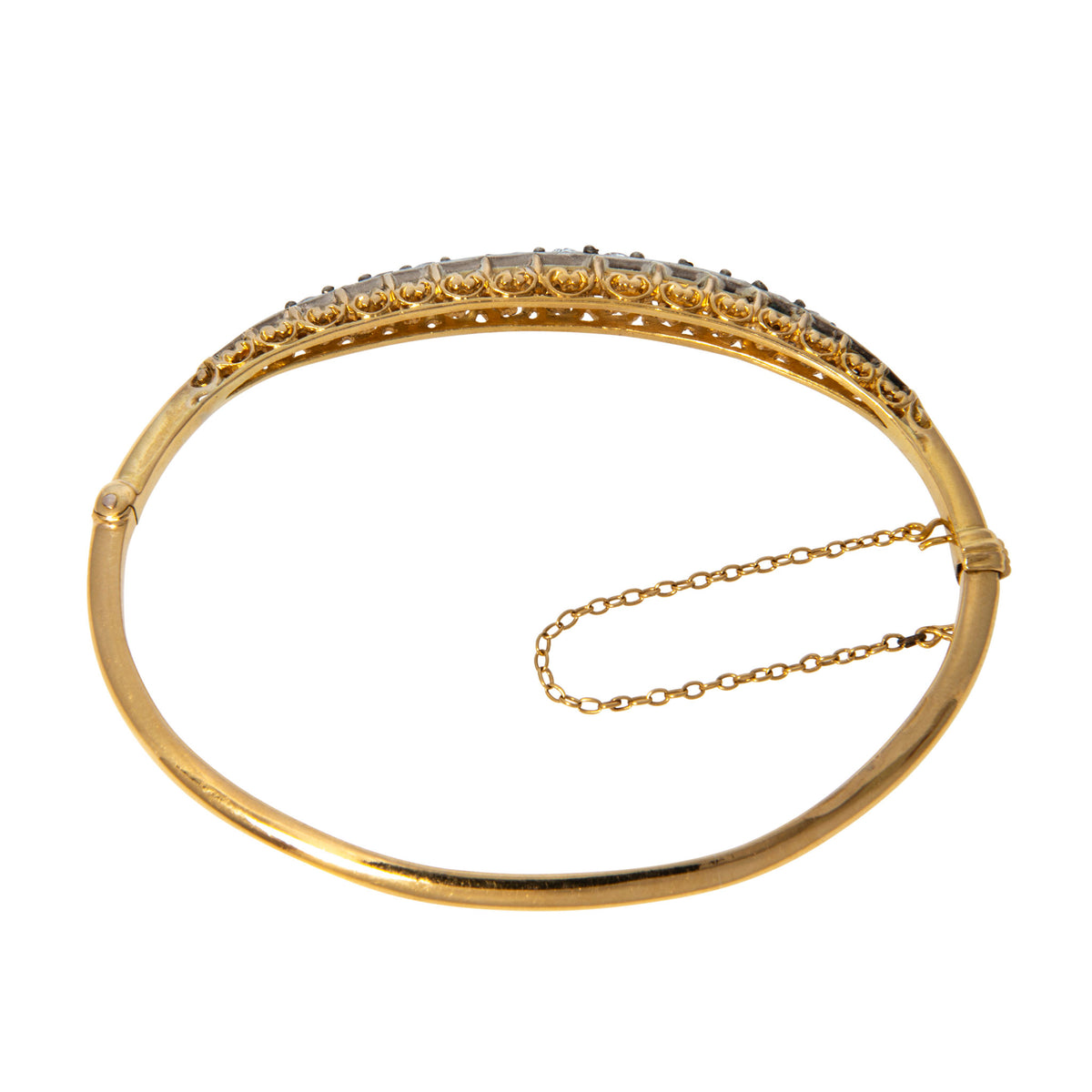 Victorian 2ctw Graduated Old Mine Cut Diamond Gold Bangle