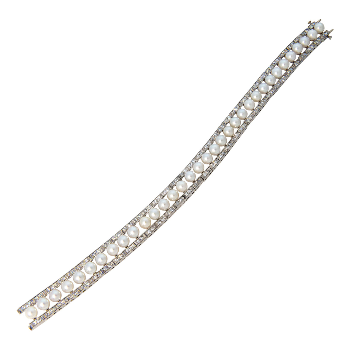 Edwardian-Style Pearl & Diamond 18K White Gold Line Bracelet