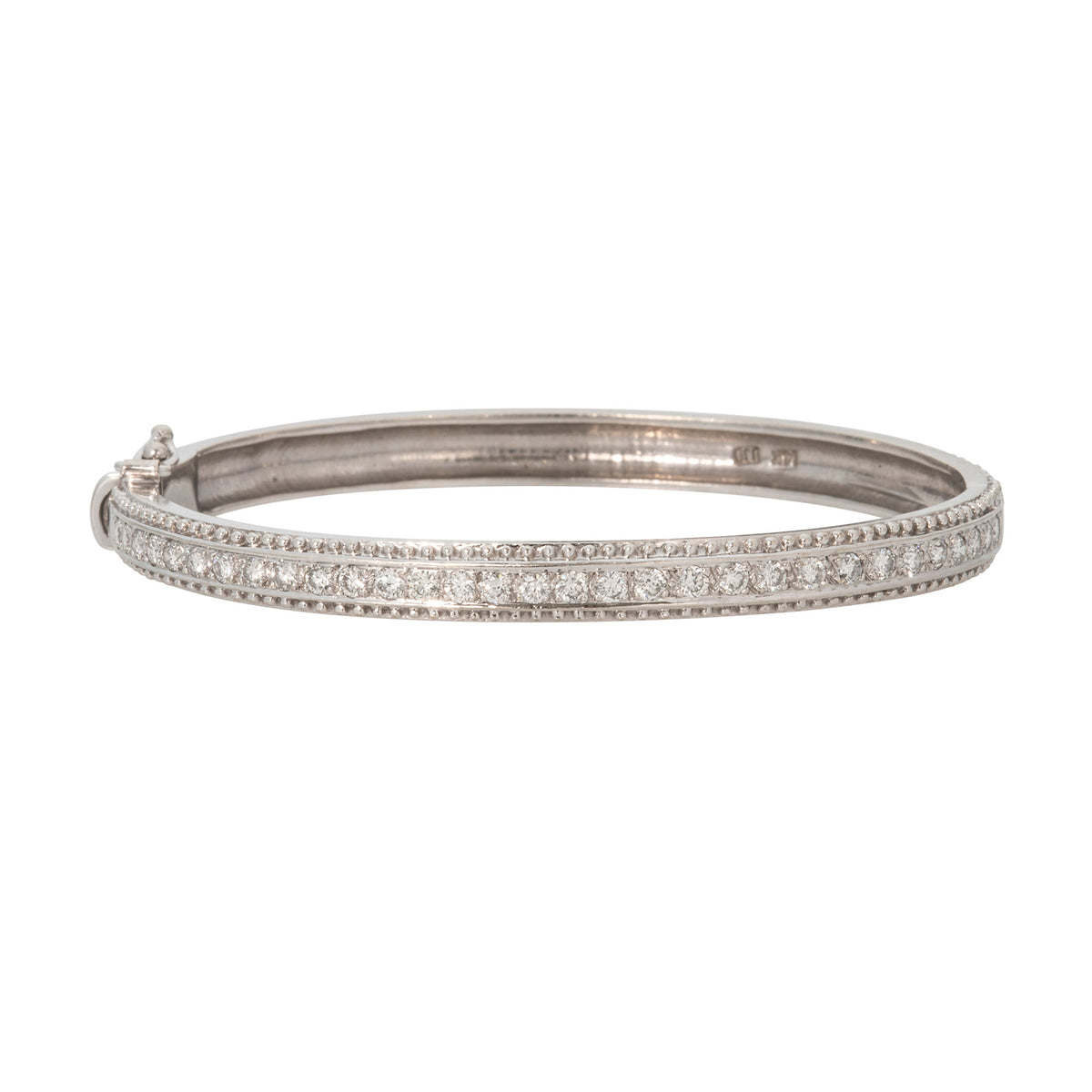 Estate 1.86ctw Diamond 14K White Gold Beaded Edge Bangle