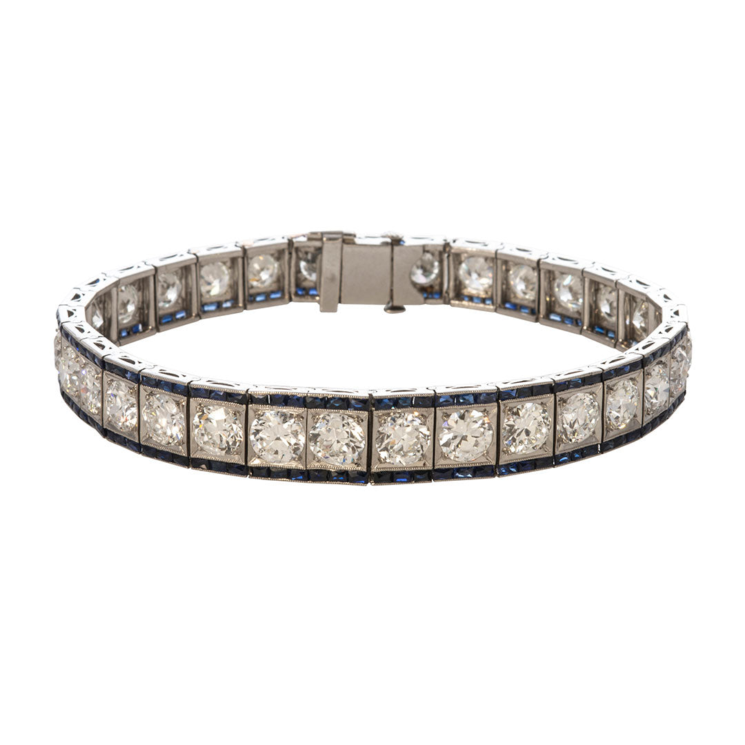 Art Deco 17ct Graduated Diamond & Sapphire Platinum Bracelet