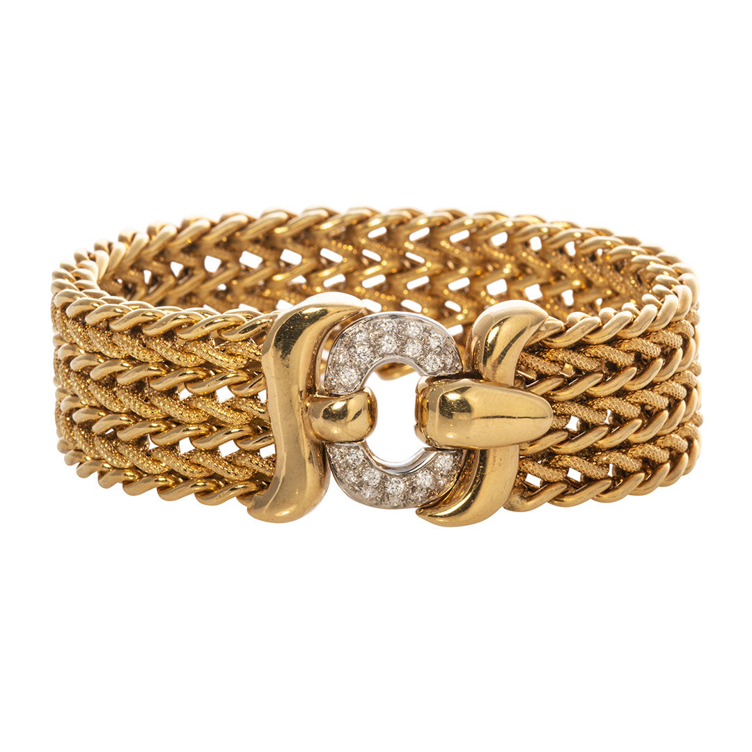 Estate Diamond Clasp 18K Gold Woven Bracelet